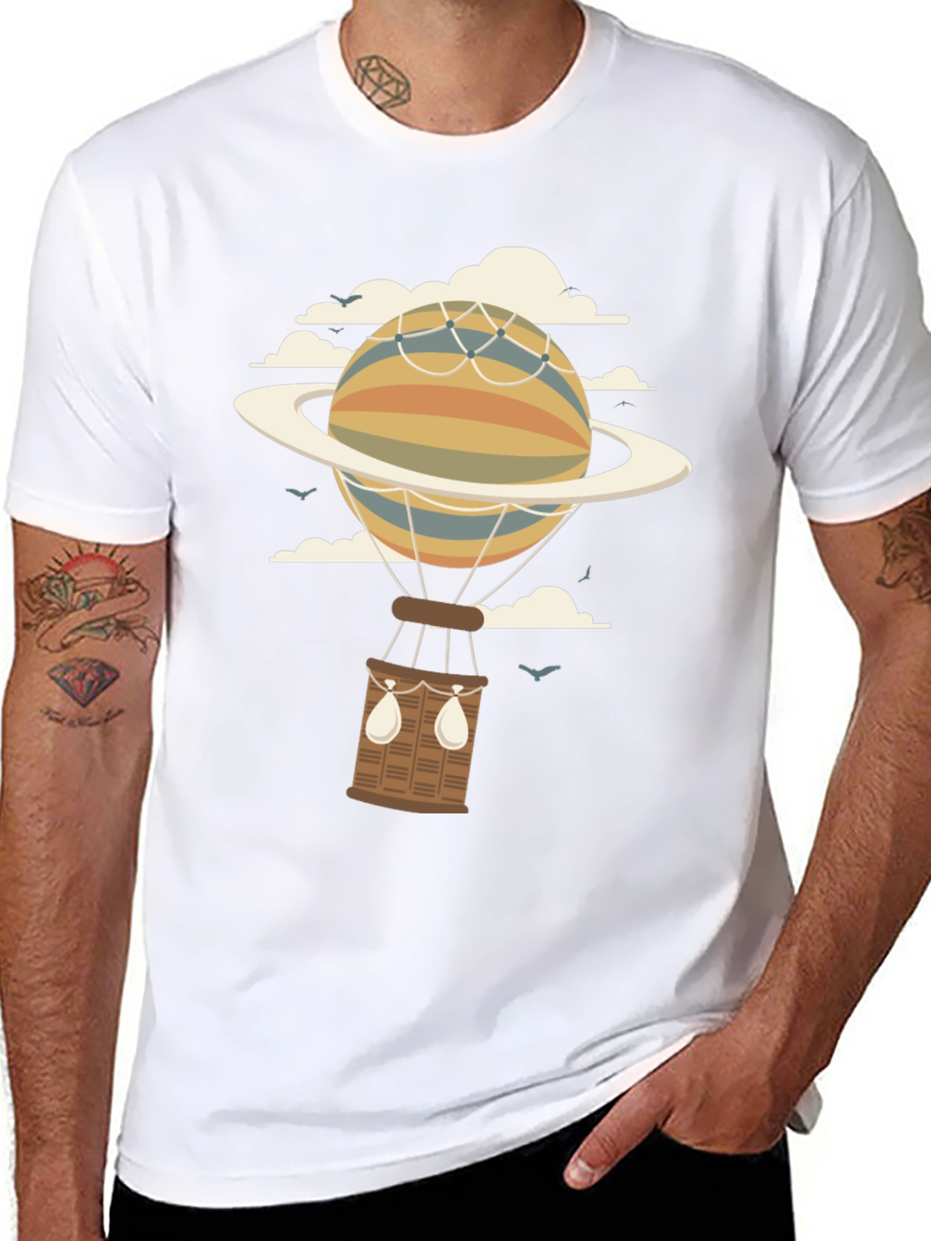 Black Saturn Air Balloon Graphic Tee view 8