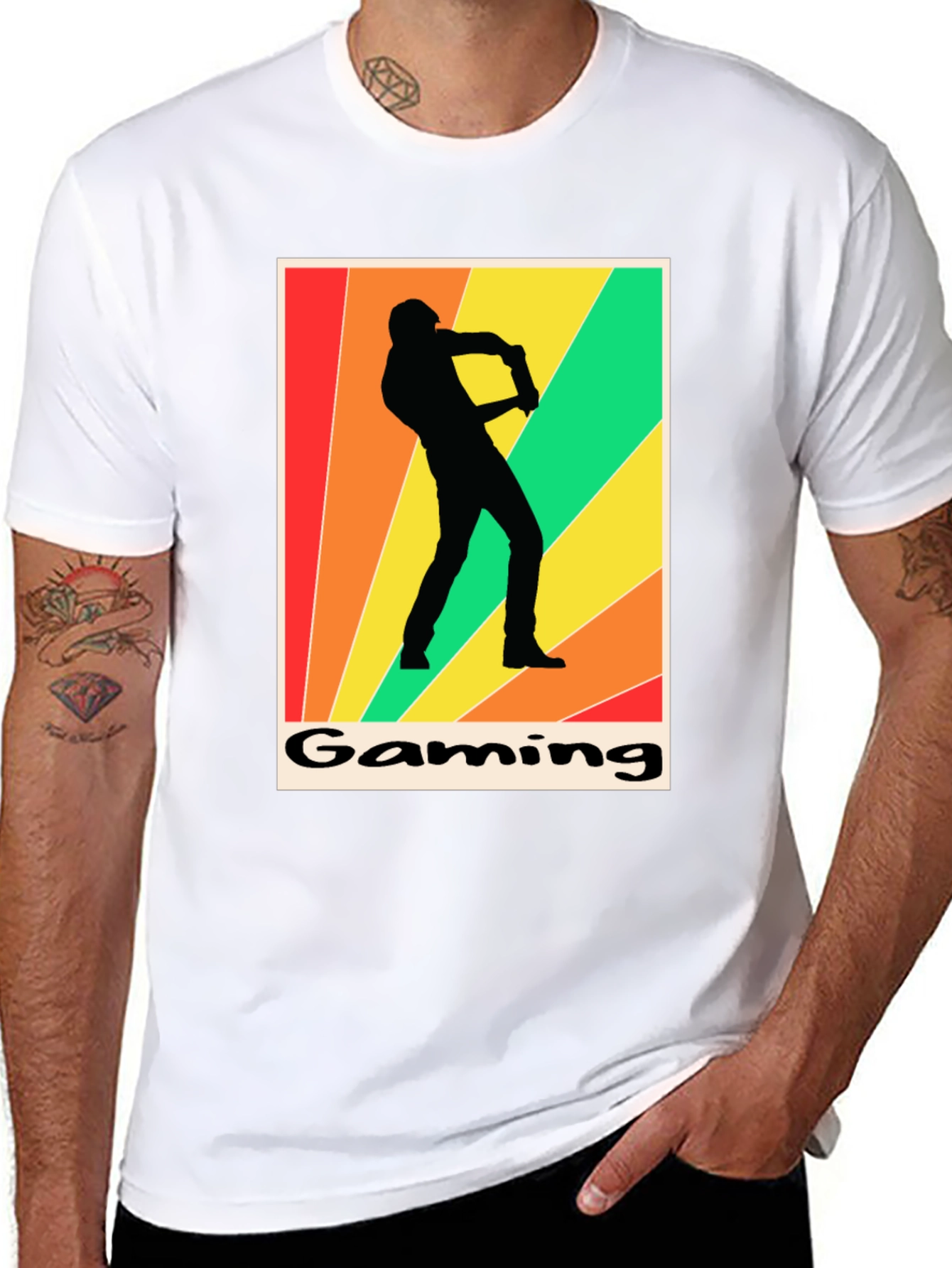 Black Gaming T-Shirt Retro Gamer Silhouette Graphic Tee view 8
