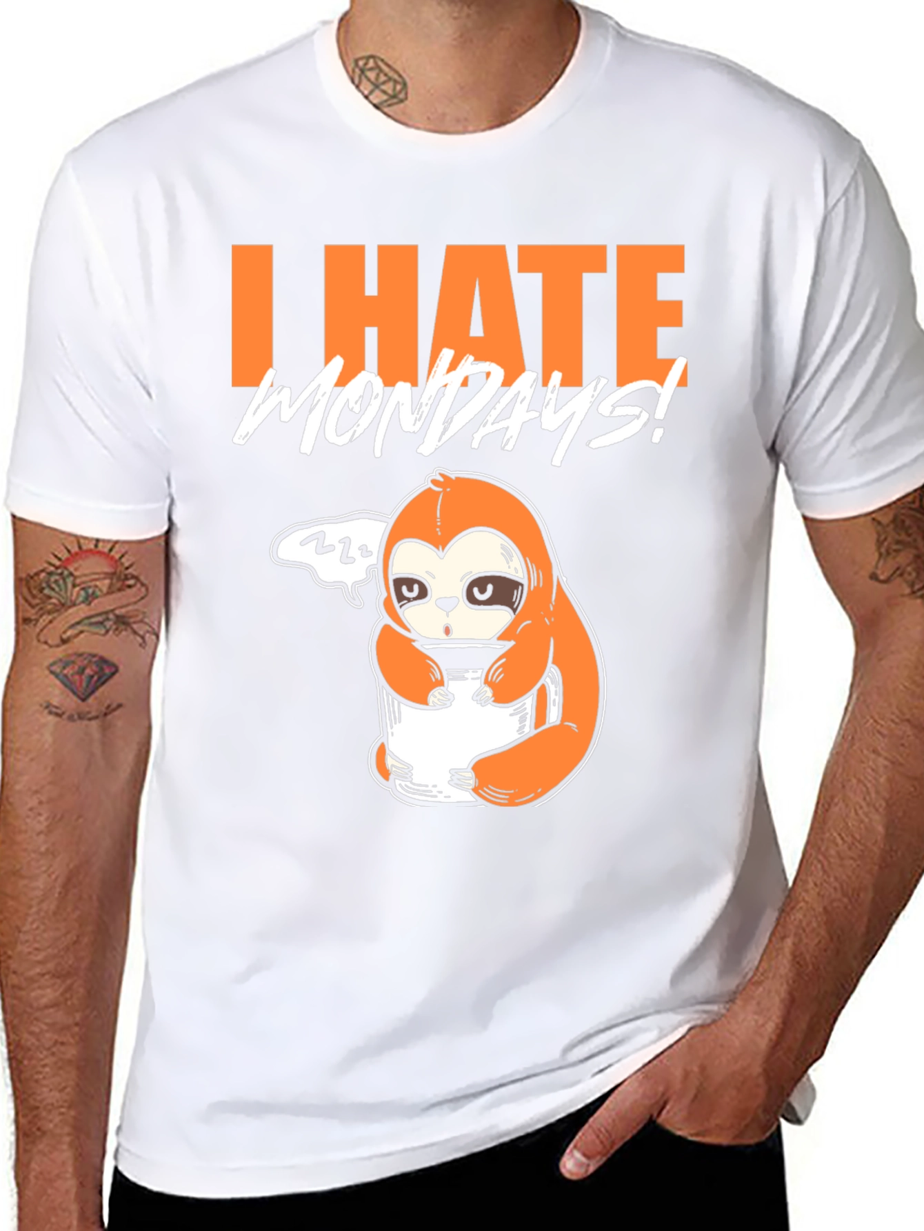Black I Hate Mondays Sloth T-Shirt - Funny Graphic Tee view 8