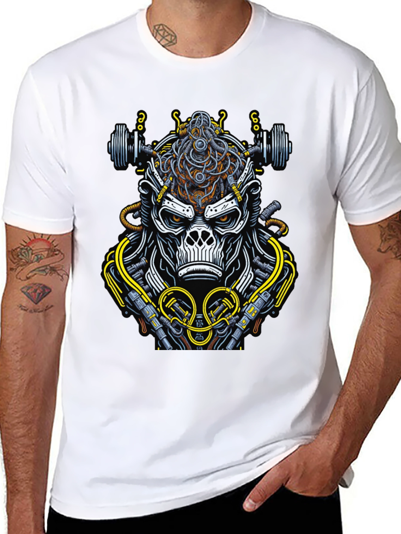 Black Cyborg Gorilla Black Graphic Tee view 8