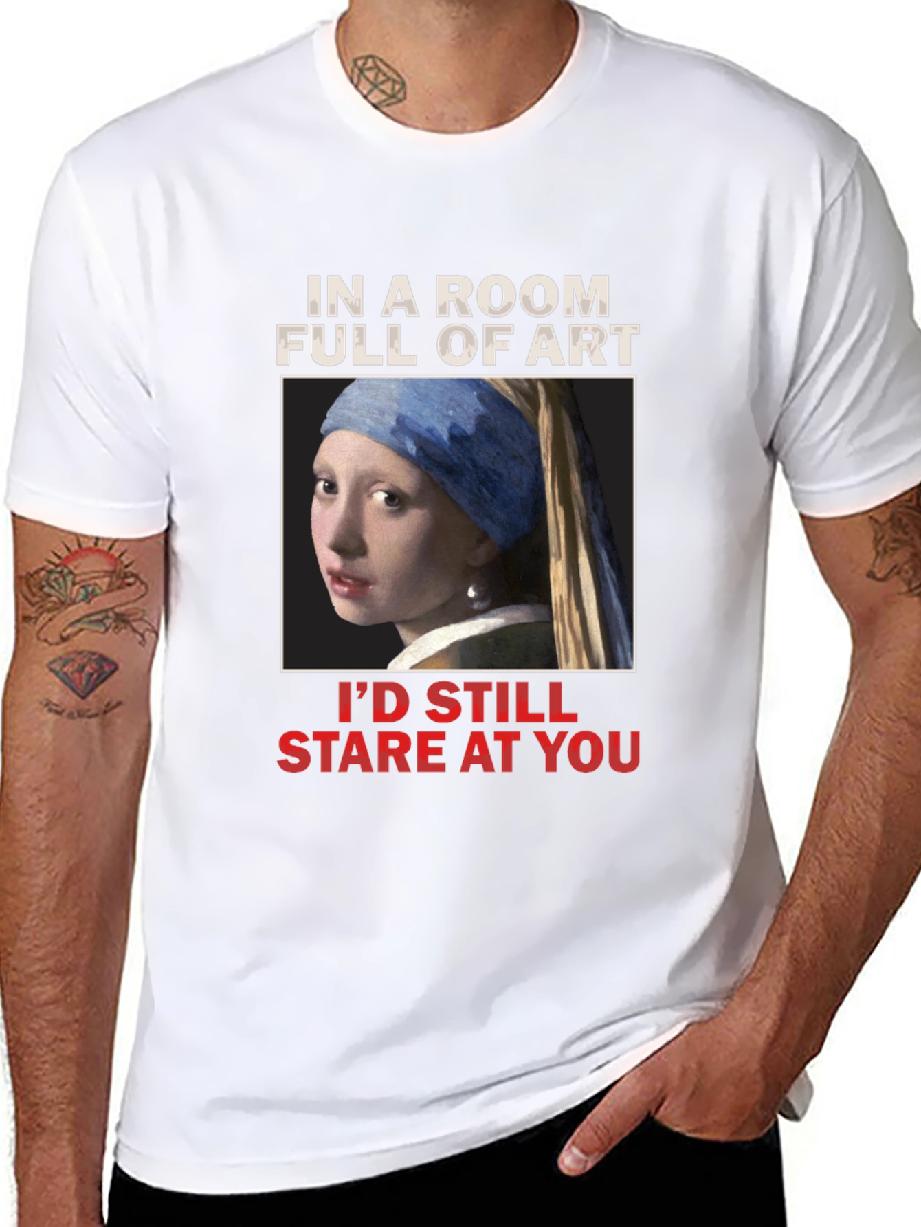 Black Art Lover's T-Shirt: Girl with a Pearl Earring view 8
