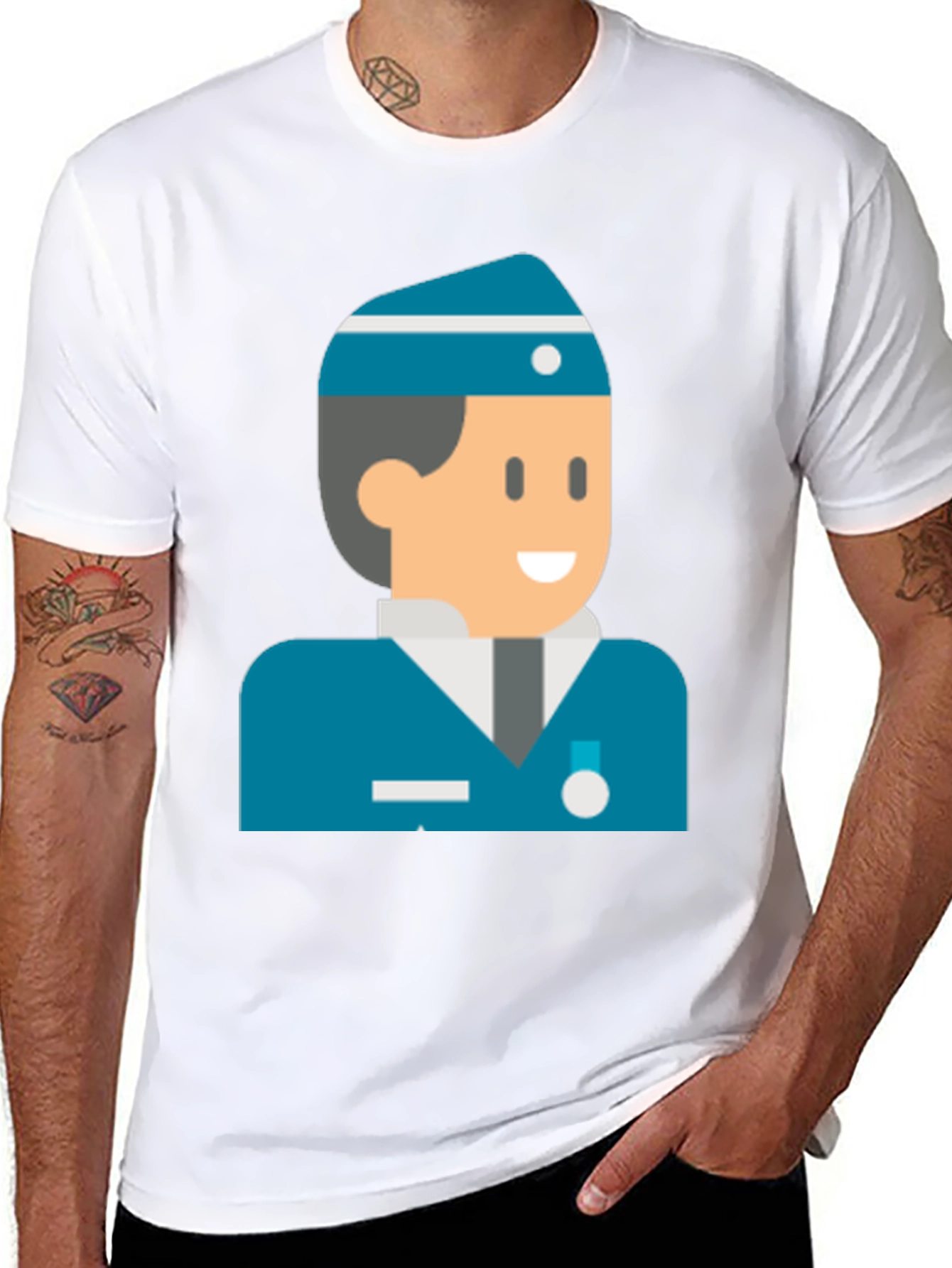 Black Cartoon Naval Officer Black T-Shirt view 8