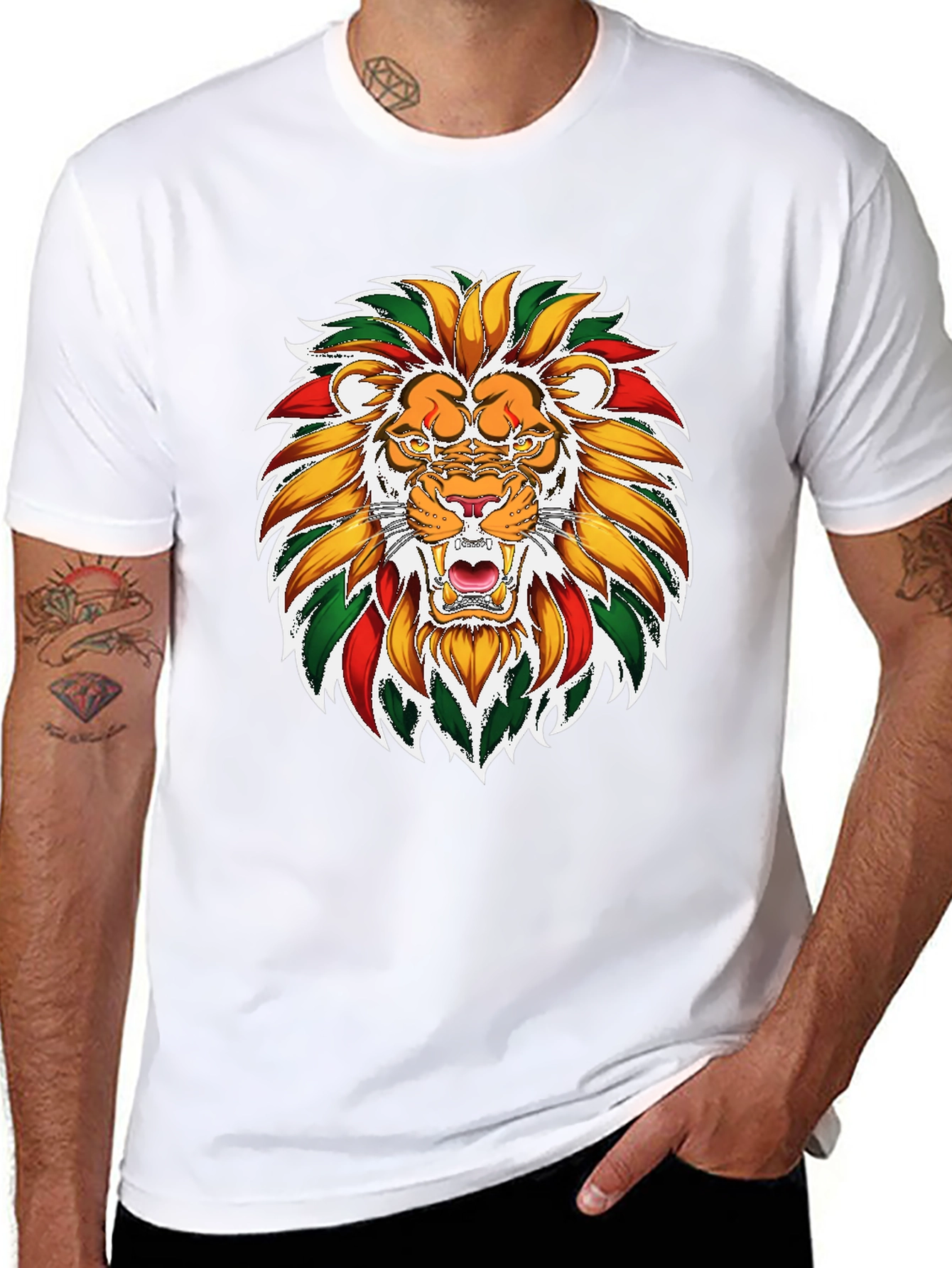 Black Lion Rastafarian Rasta Colors Graphic T-Shirt view 8