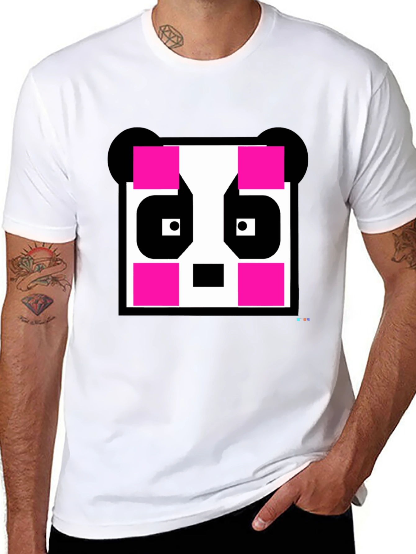 Black Pixel Panda Graphic Tee - Black Crew Neck view 8