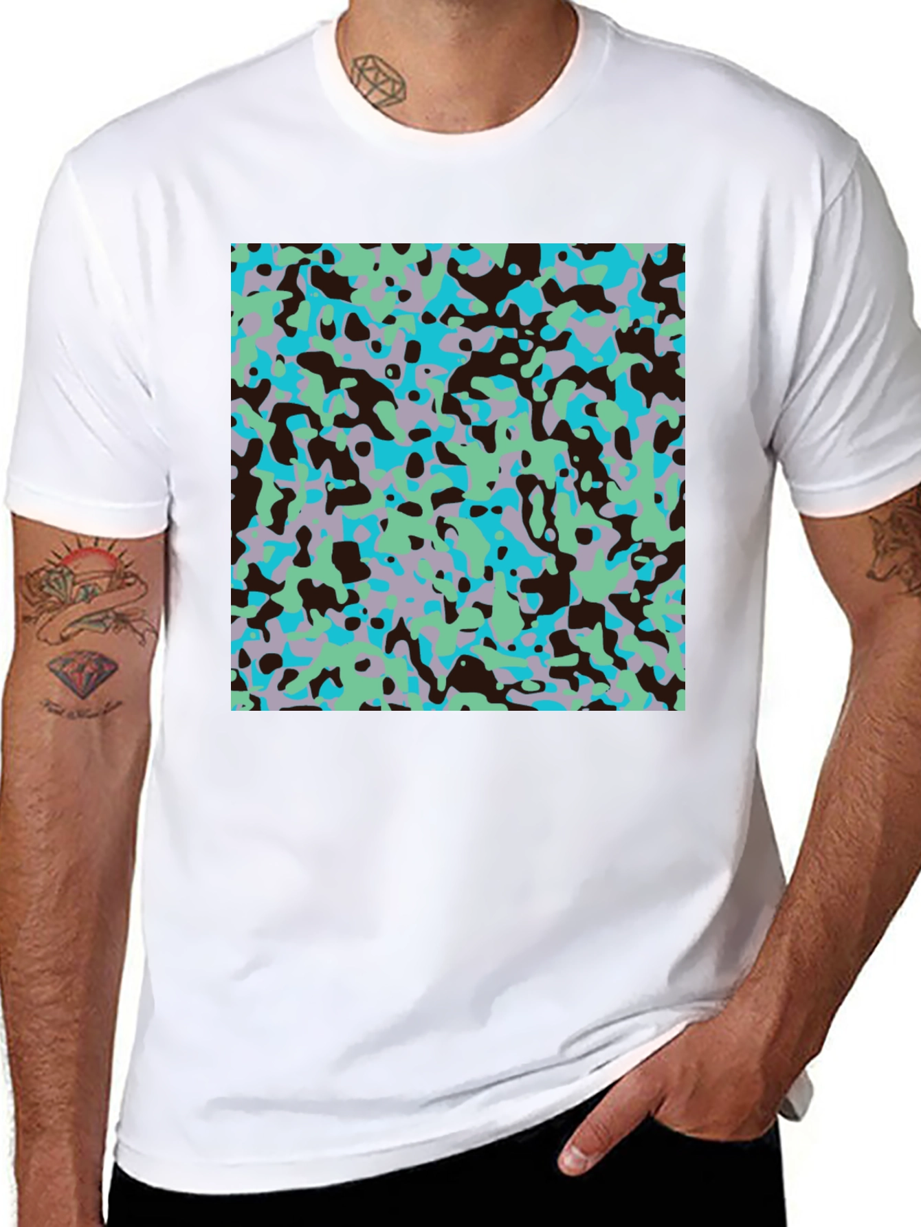 Black Abstract Camo Print Black T-Shirt view 8