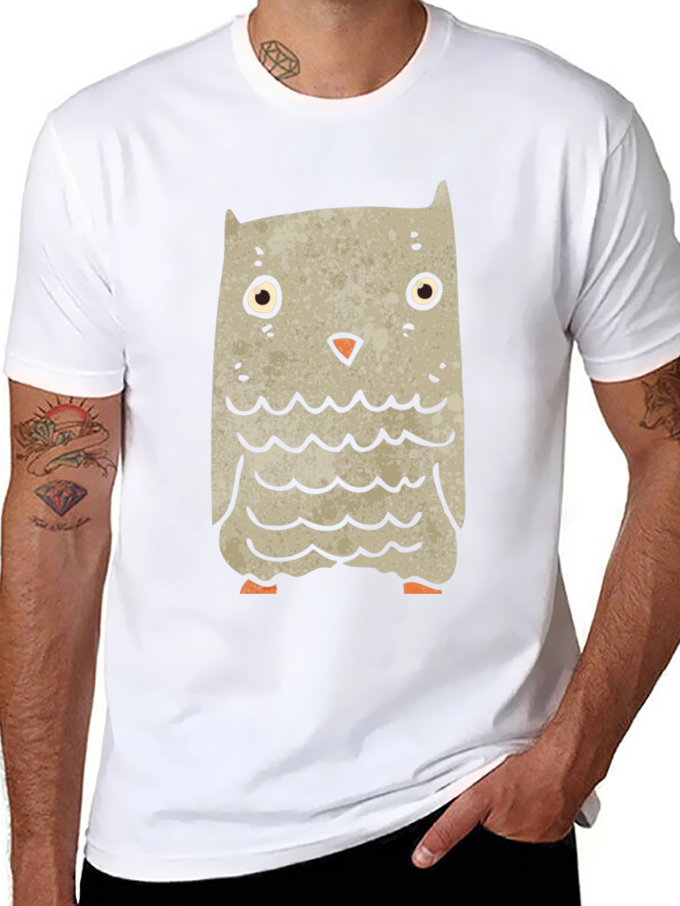 Black Cartoon Owl Graphic Tee - Black Unisex T-Shirt view 8