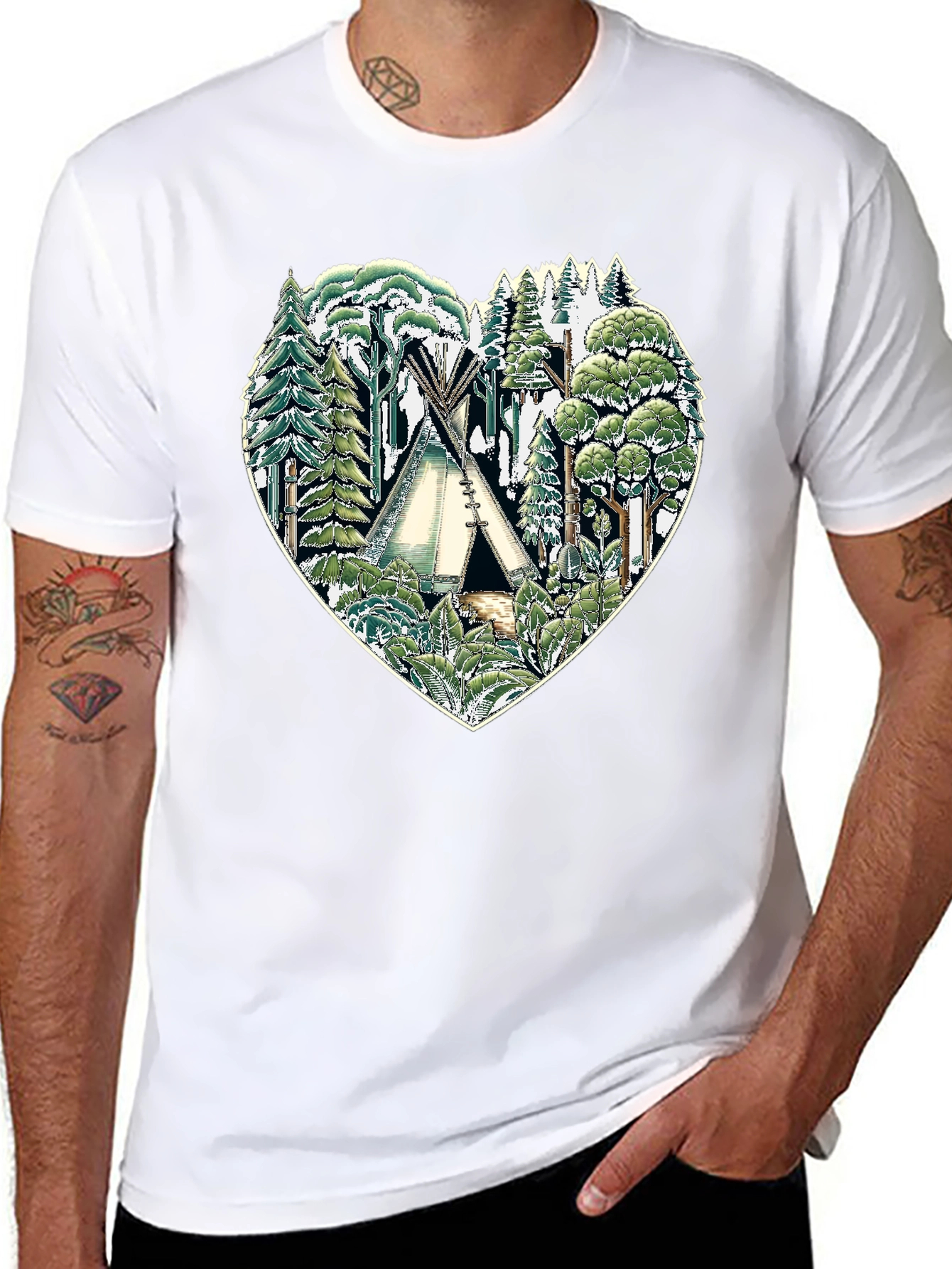 Nature Heart Tee: Tipi Forest Graphic Print T-Shirt - 8