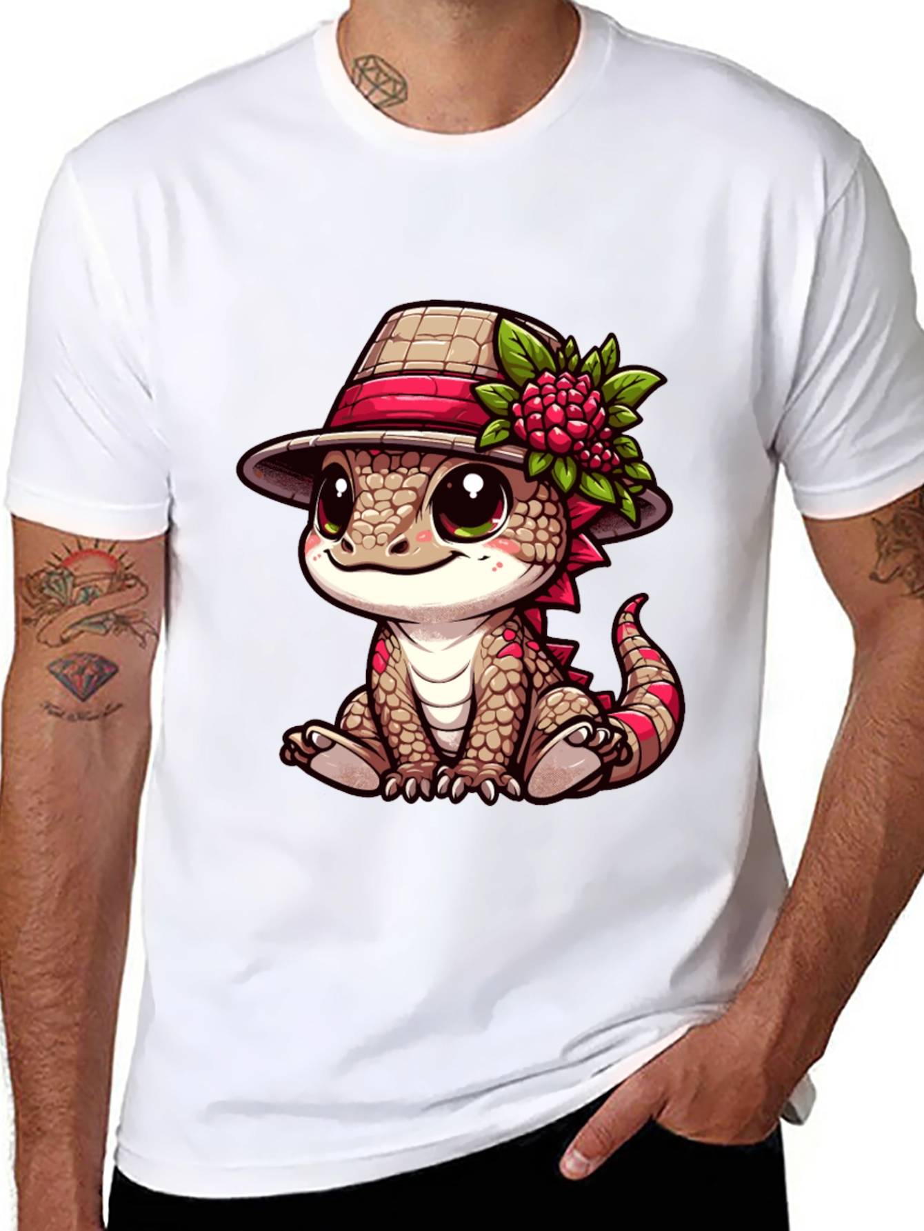 Black Cute Cartoon Lizard T-Shirt view 8