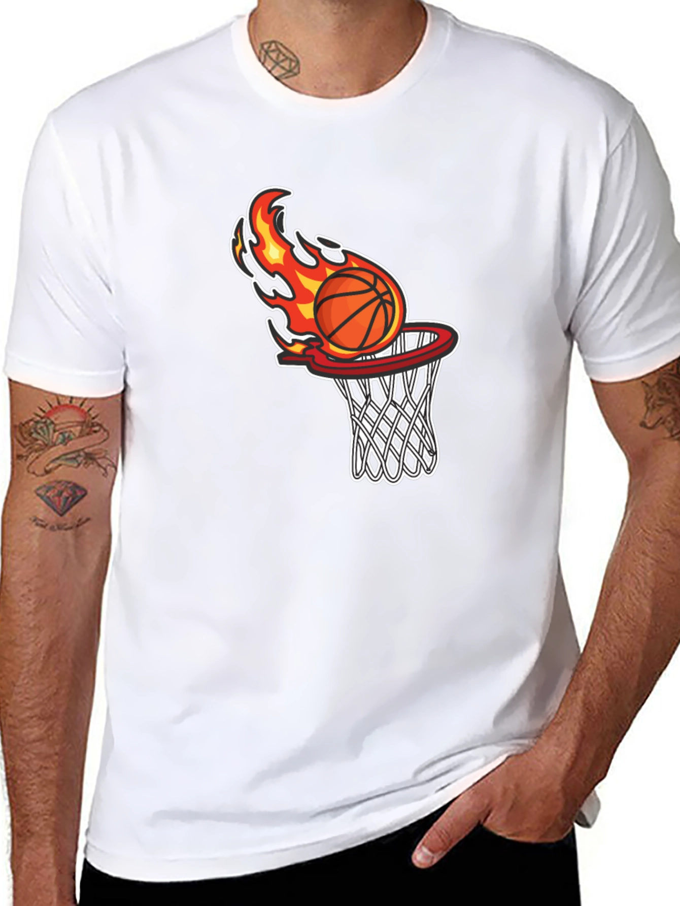 Black Flaming Basketball Graphic T-Shirt view 8