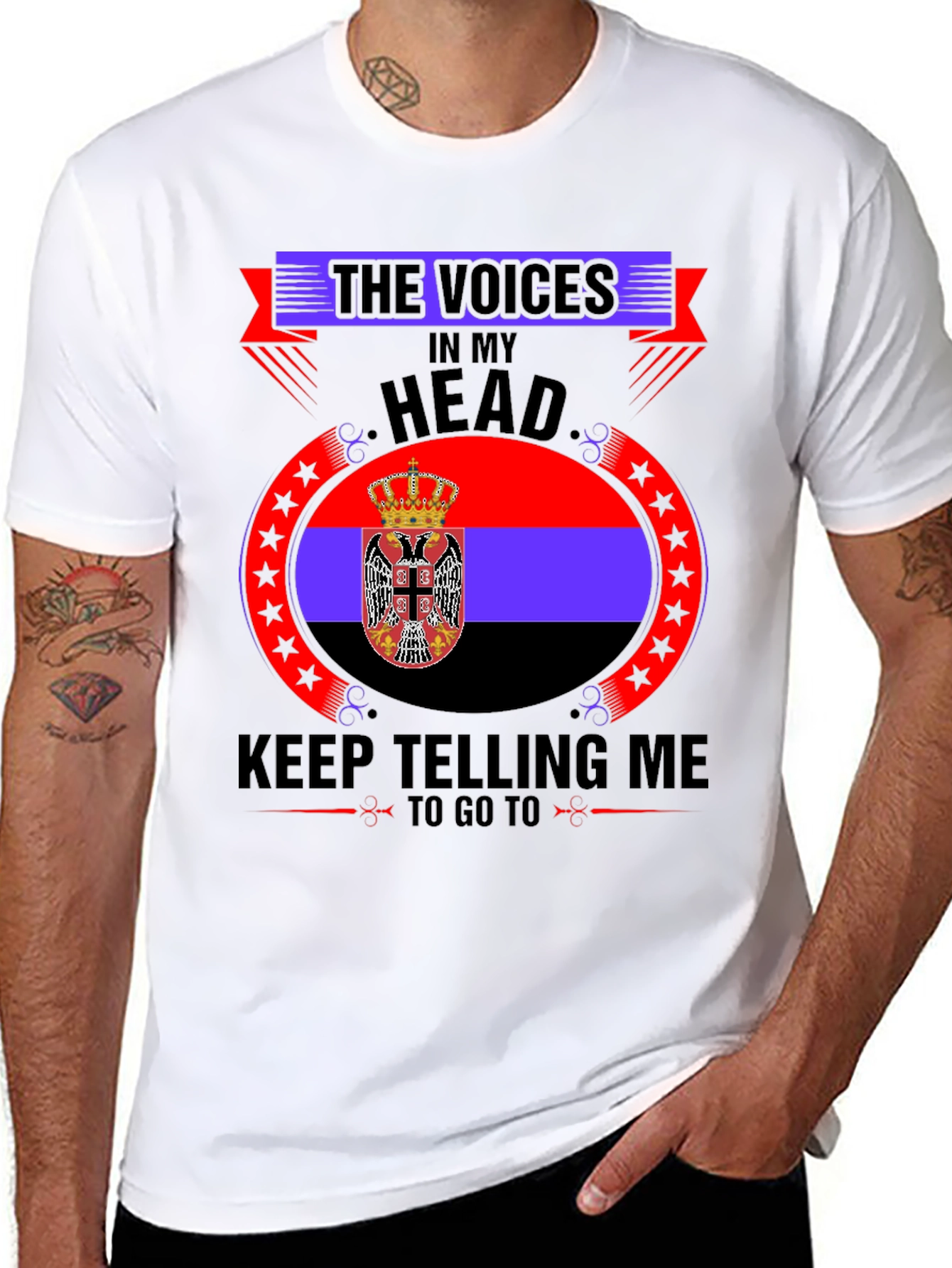 Black Serbia Flag T-Shirt - Voices In My Head view 8