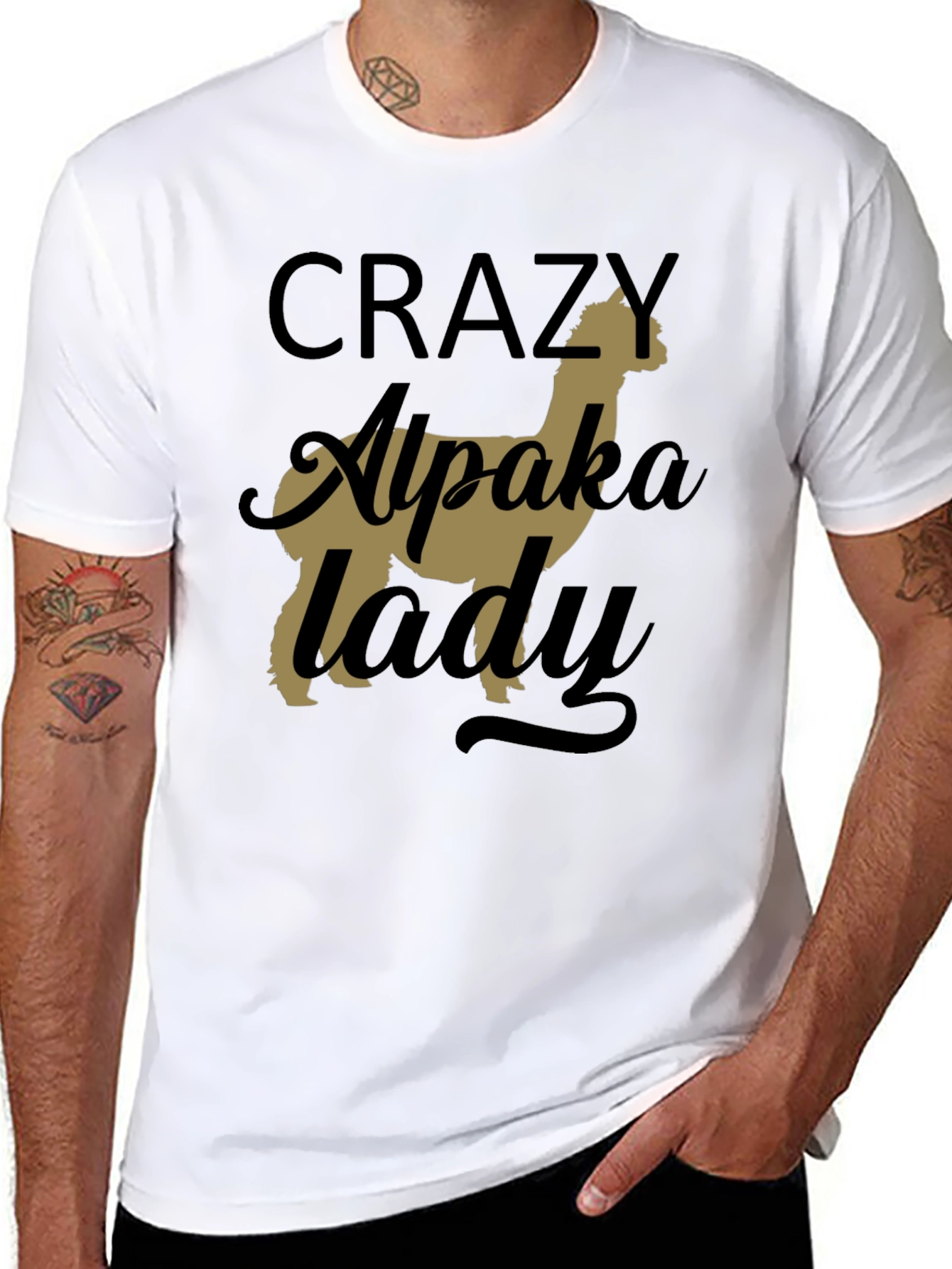 Black Crazy Alpaca Lady T-Shirt - Novelty Graphic Tee view 8