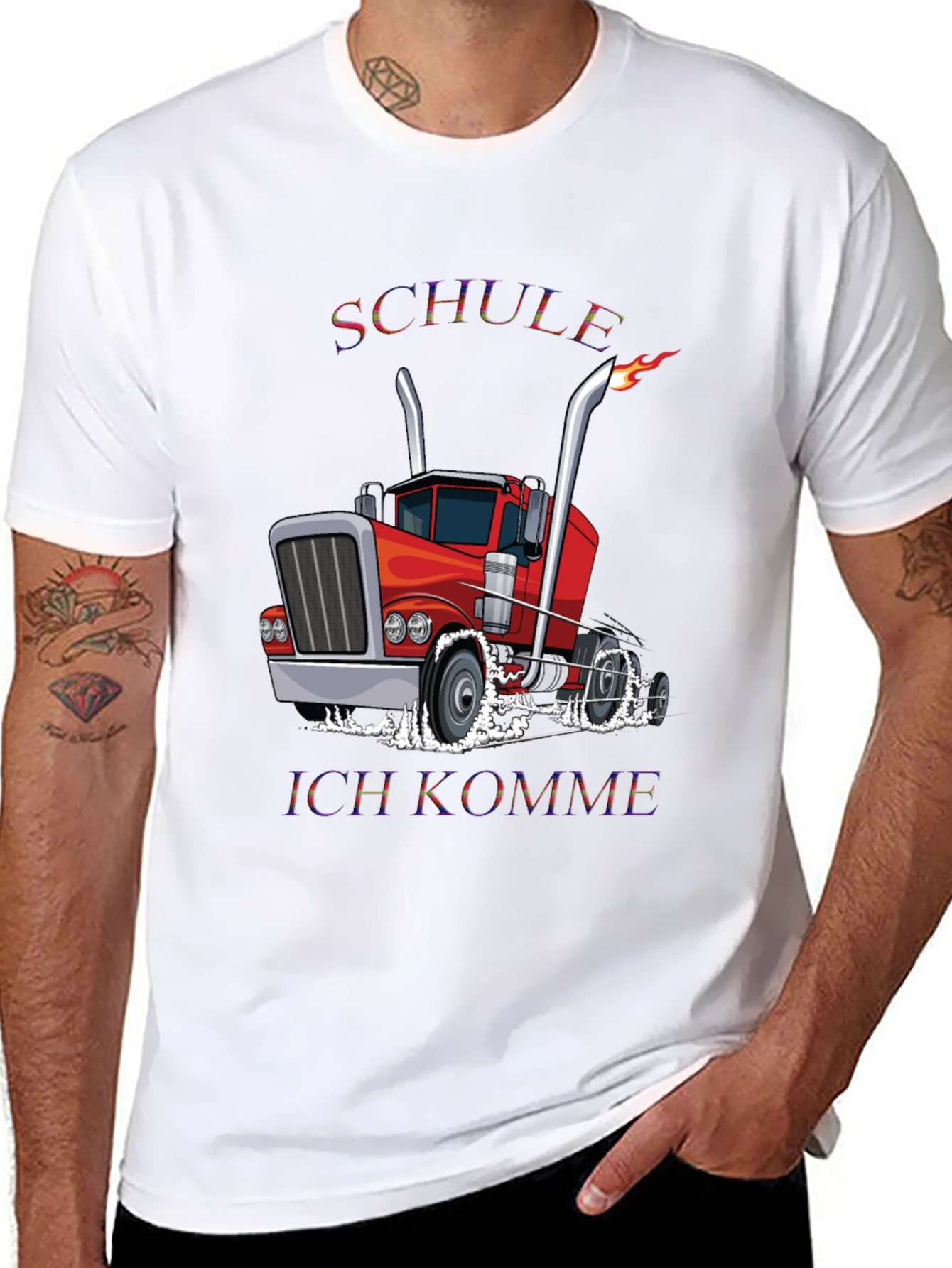 Black Truck Driver T-Shirt - Schule Ich Komme - Black view 8