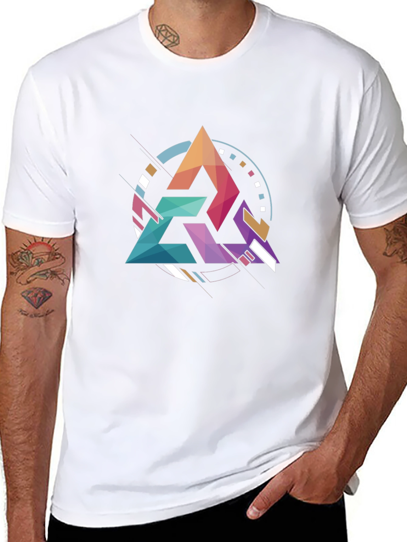 Black Geometric Triangle Graphic Tee - Modern Art Design view 8