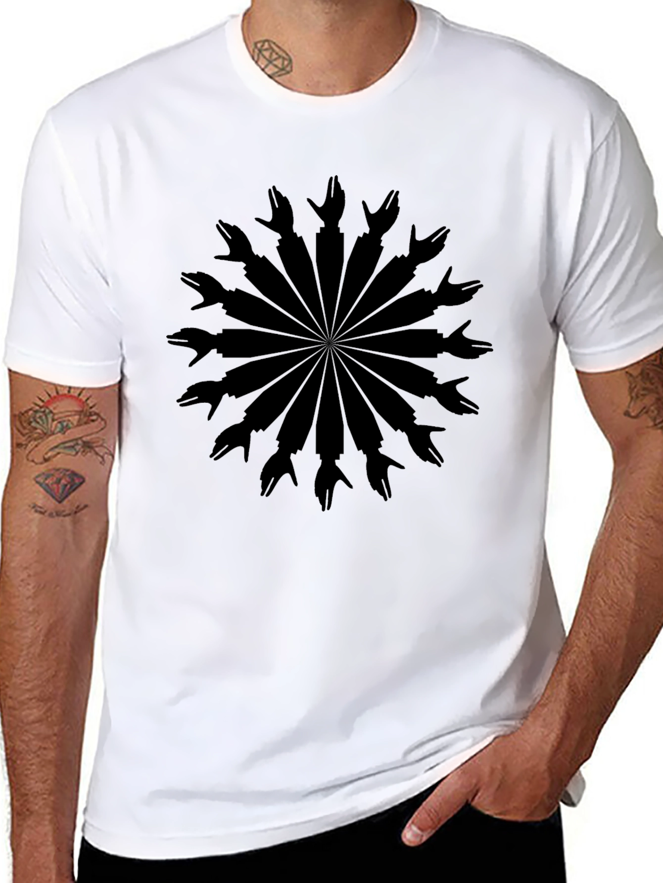 Black Abstract Hand Silhouette Mandala Graphic Tee view 8