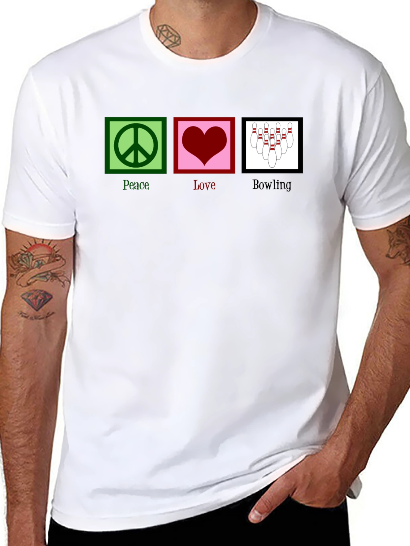 Black Peace Love Bowling Graphic T-Shirt view 8