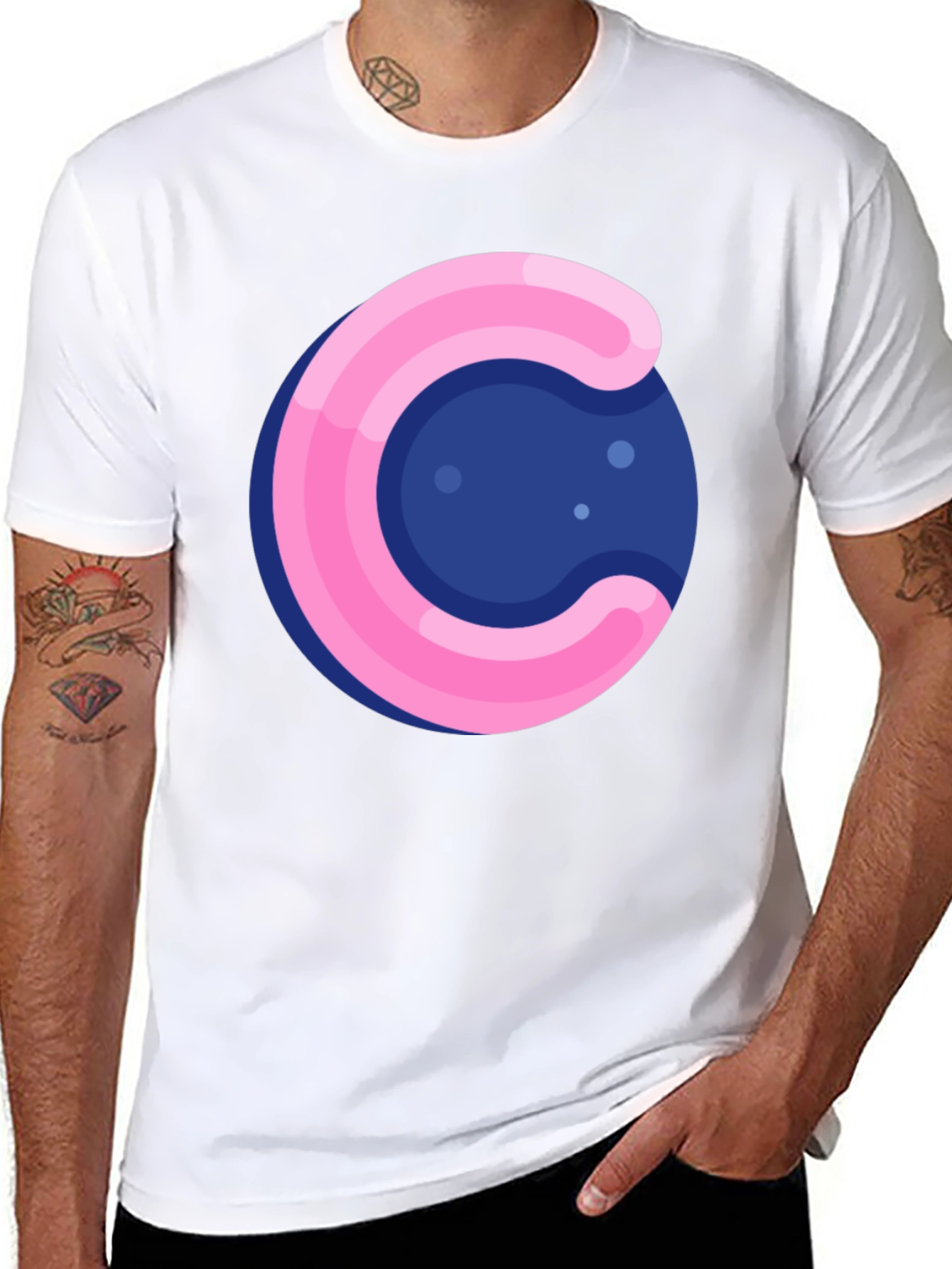 Black Funky Circle T-Shirt - Pink & Blue Design view 8