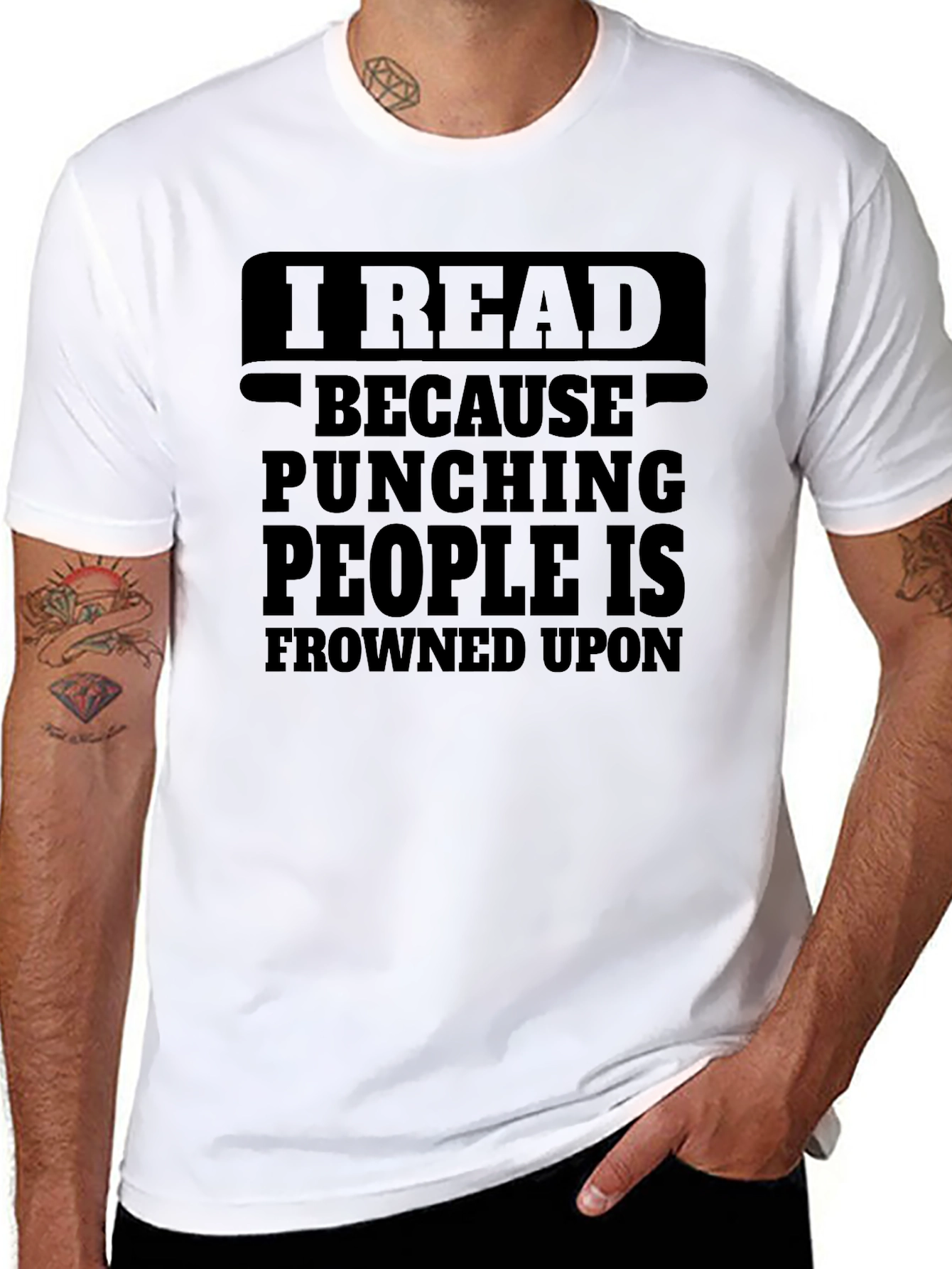 Black I Read Because Punching People Is Frowned Upon T-Shirt view 8