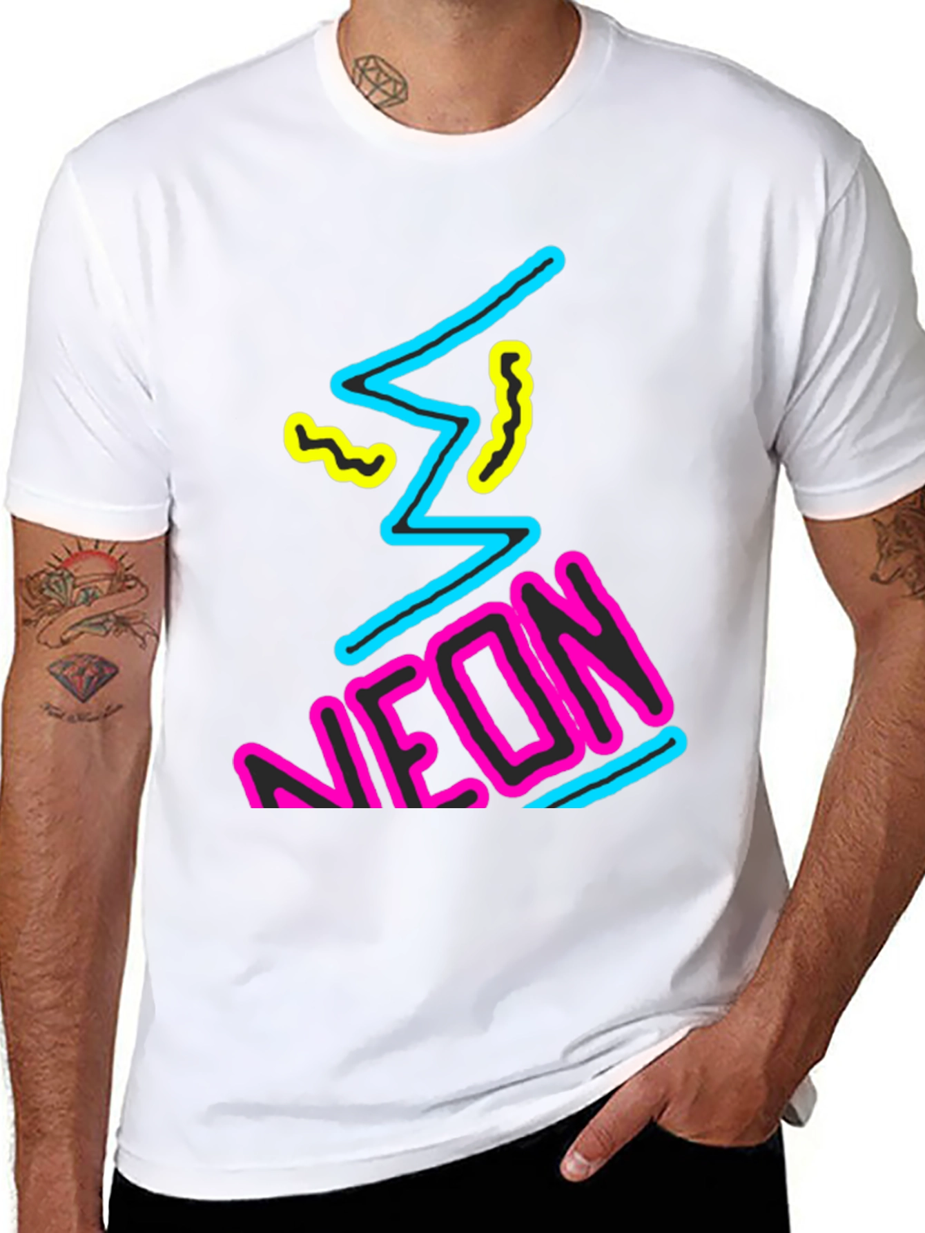 Black Neon Graphic Print Black T-Shirt view 8