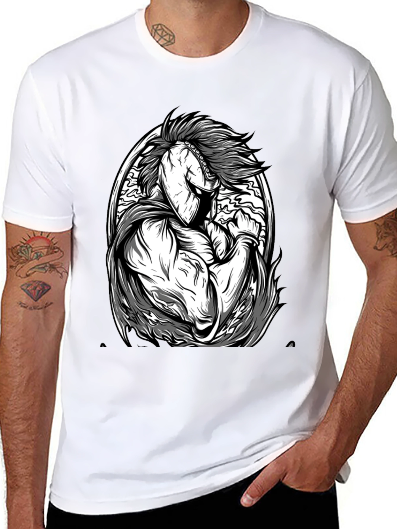 Black Black T-Shirt with Spartan Warrior Graphic view 8