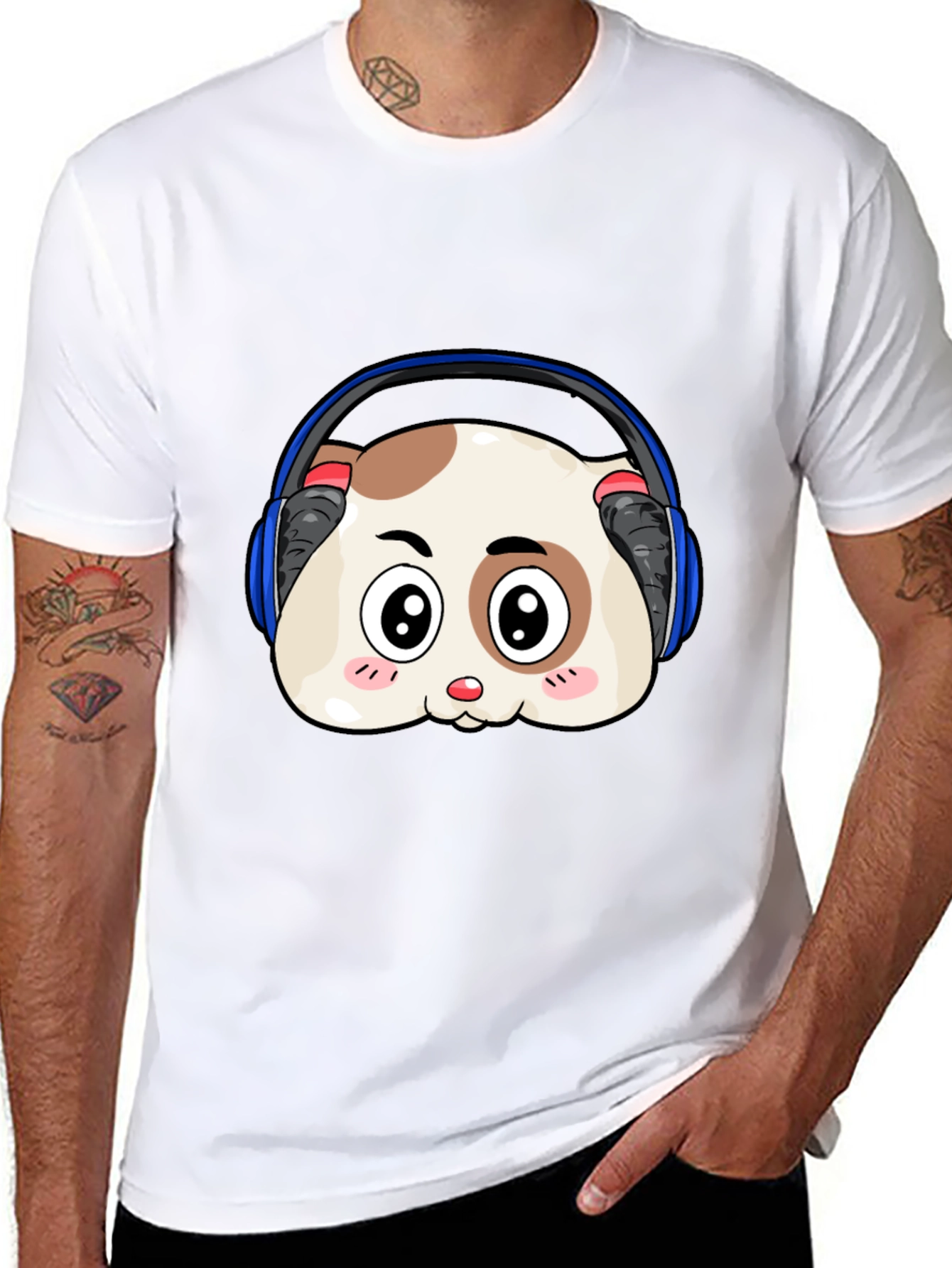 Black Cute Animal Headphone T-Shirt view 8