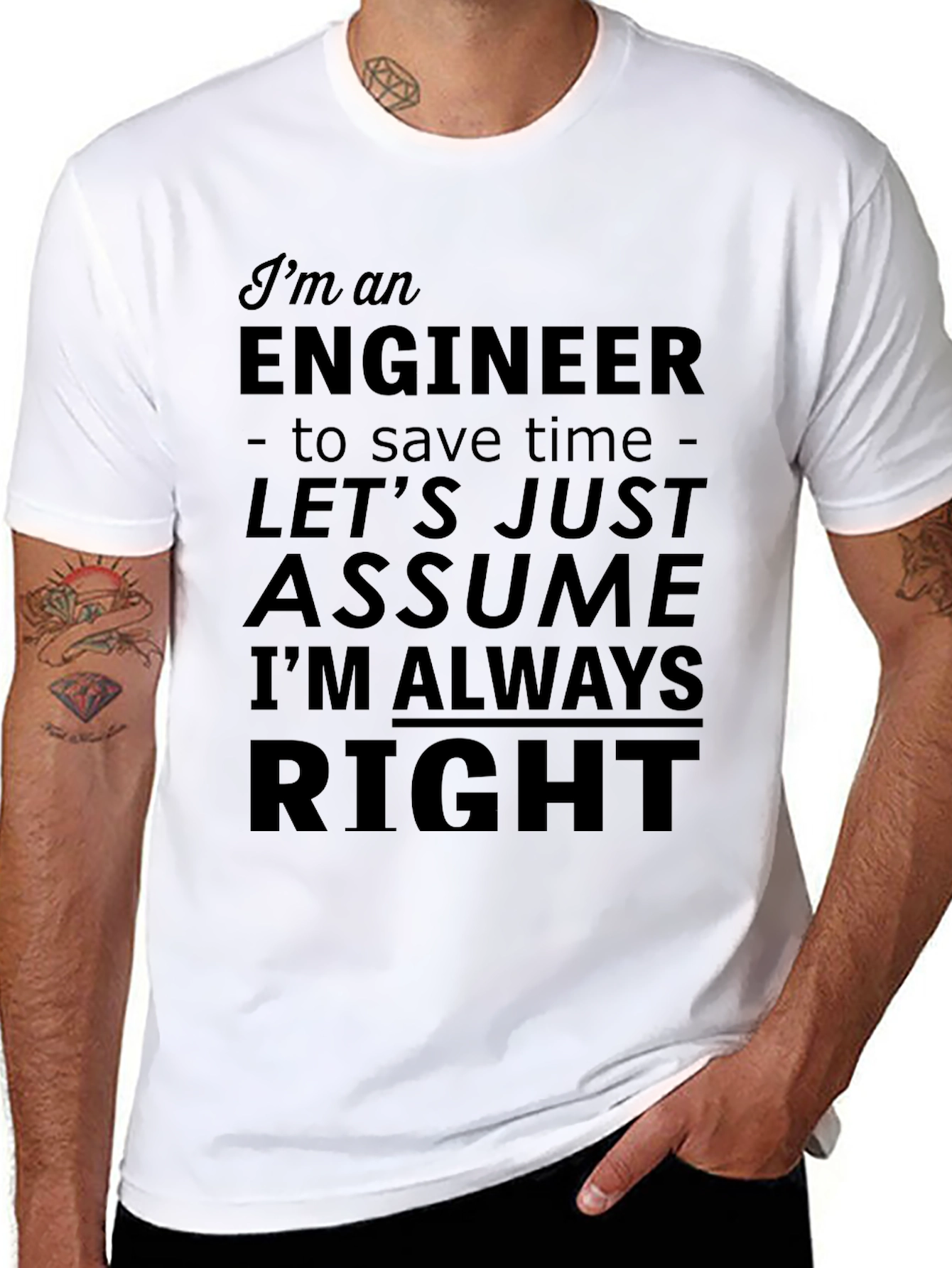 Black Engineer T-Shirt - Assume I'm Always Right Funny Tee view 8