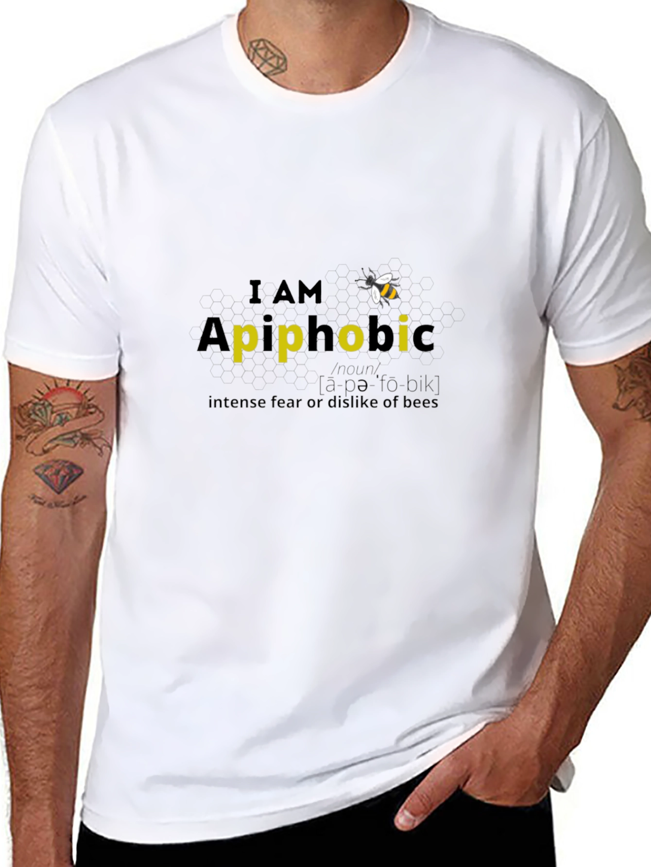 Black I AM Apiphobic T-Shirt - Fear of Bees view 8