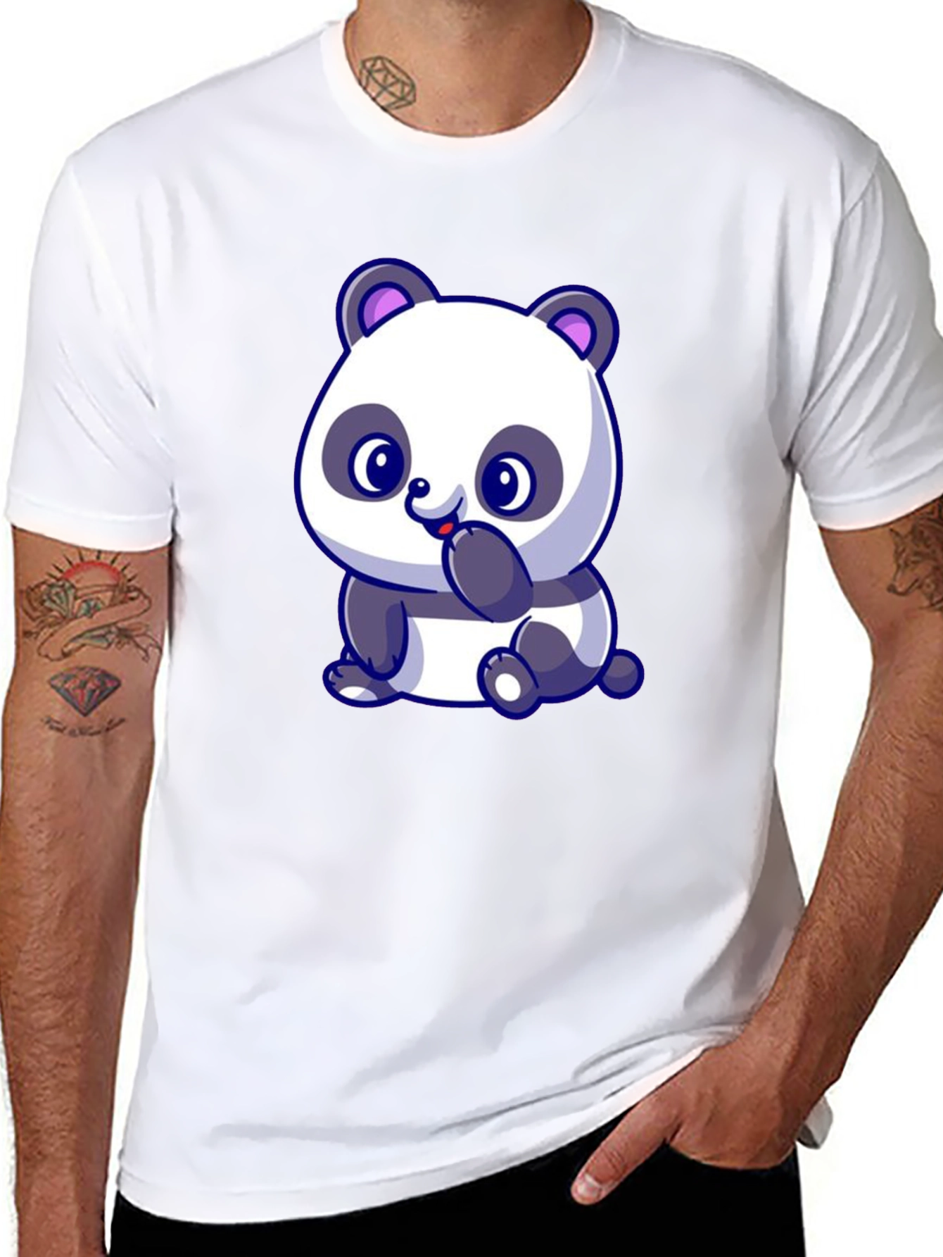 Black Cute Panda Bear Graphic Black T-Shirt view 8