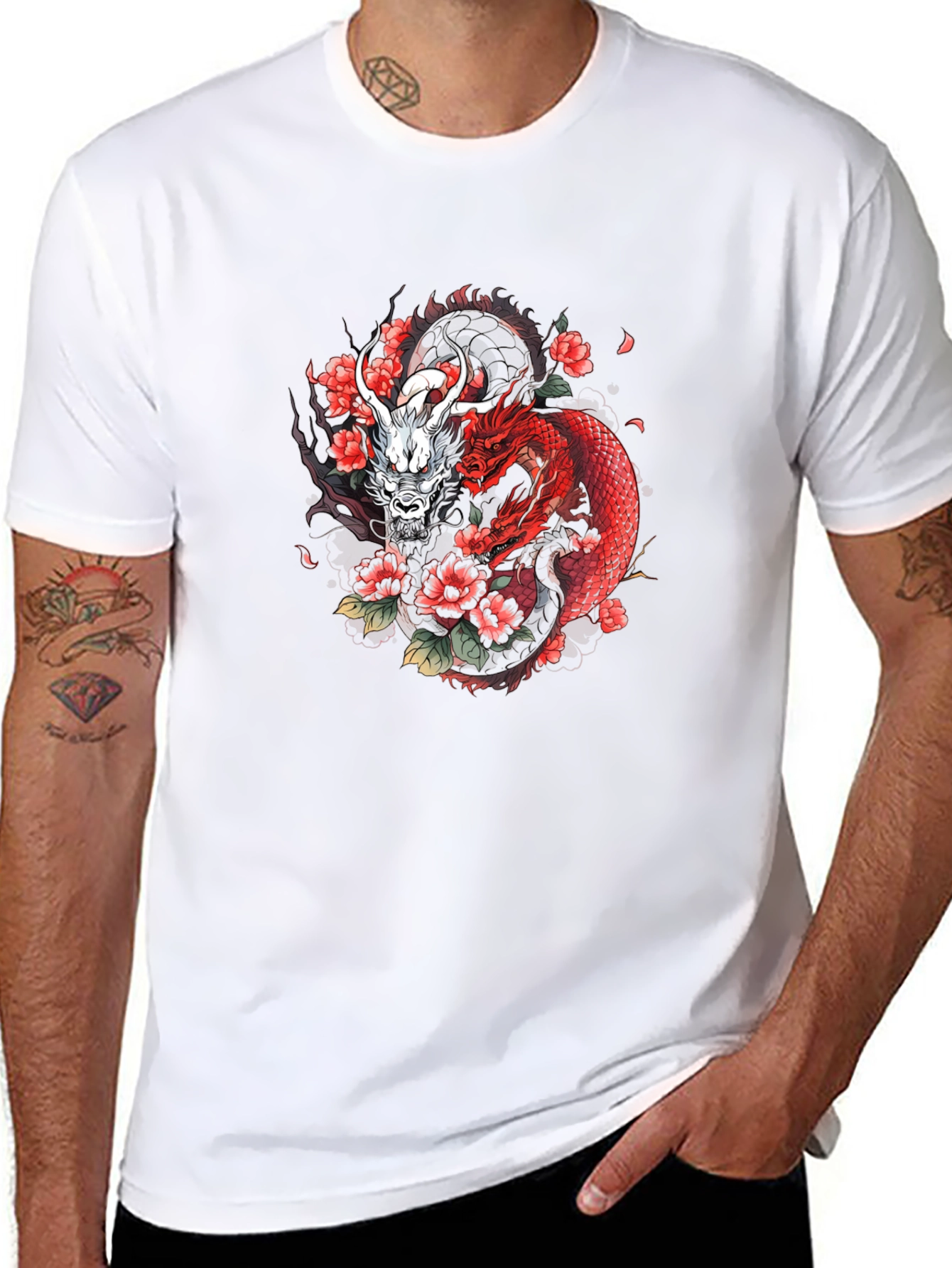Black Dragon & Floral Graphic Tee - Black view 8
