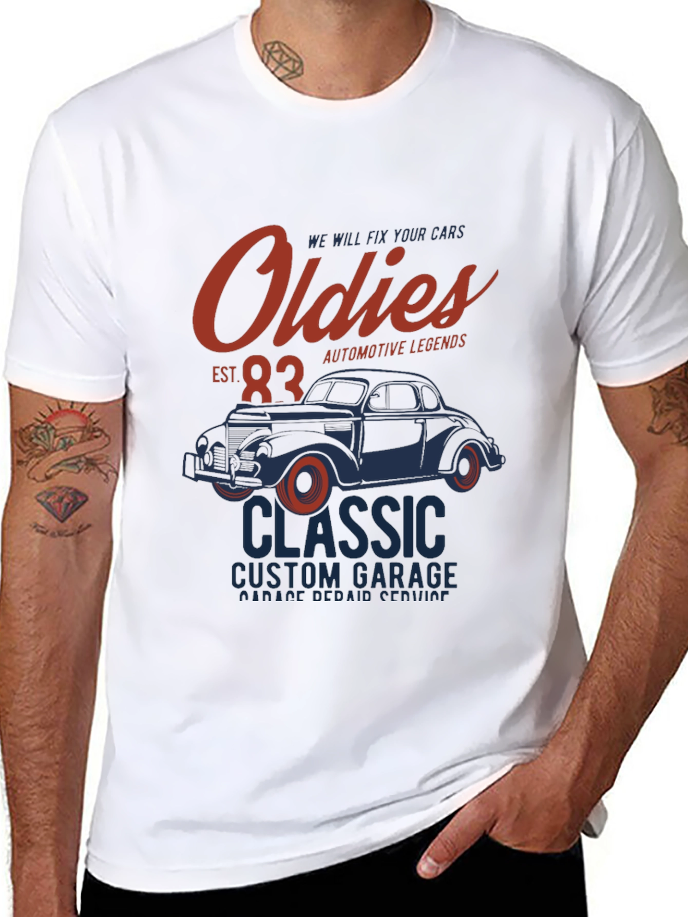 Black Oldies Classic Car Garage T-Shirt view 8