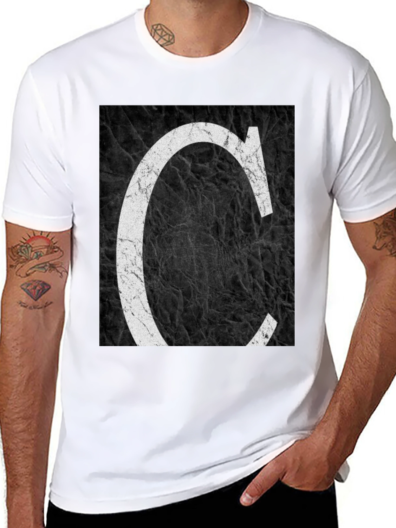 Black Letter C Graphic Tee - Distressed Print view 8