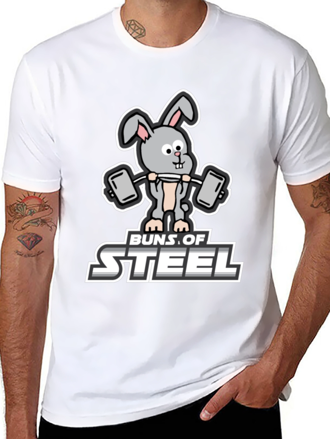 Black Buns of Steel Graphic T-Shirt - Funny Workout Bunny view 8