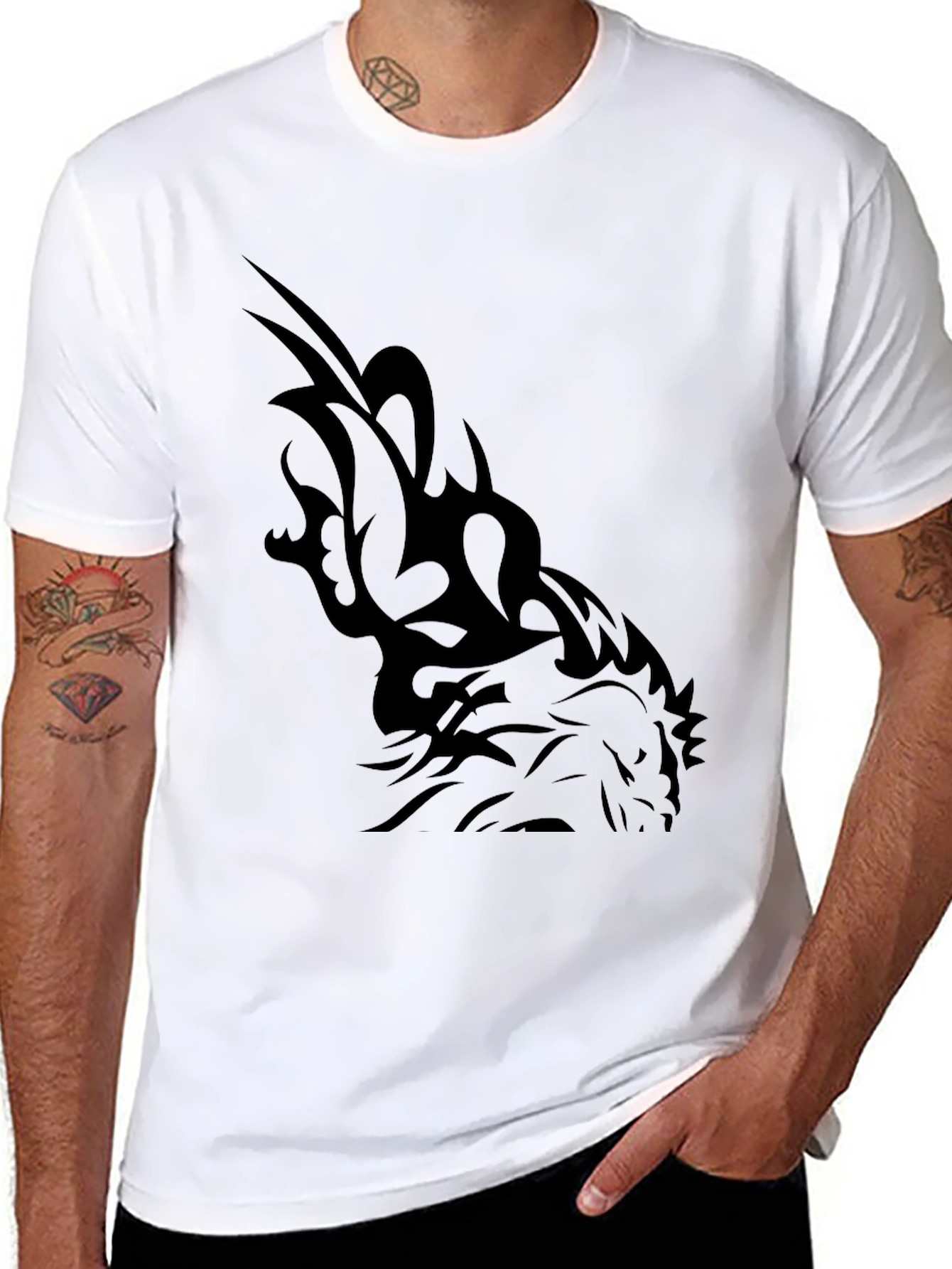 Black Tribal Dragon Graphic Tee - Men's Black T-Shirt view 8