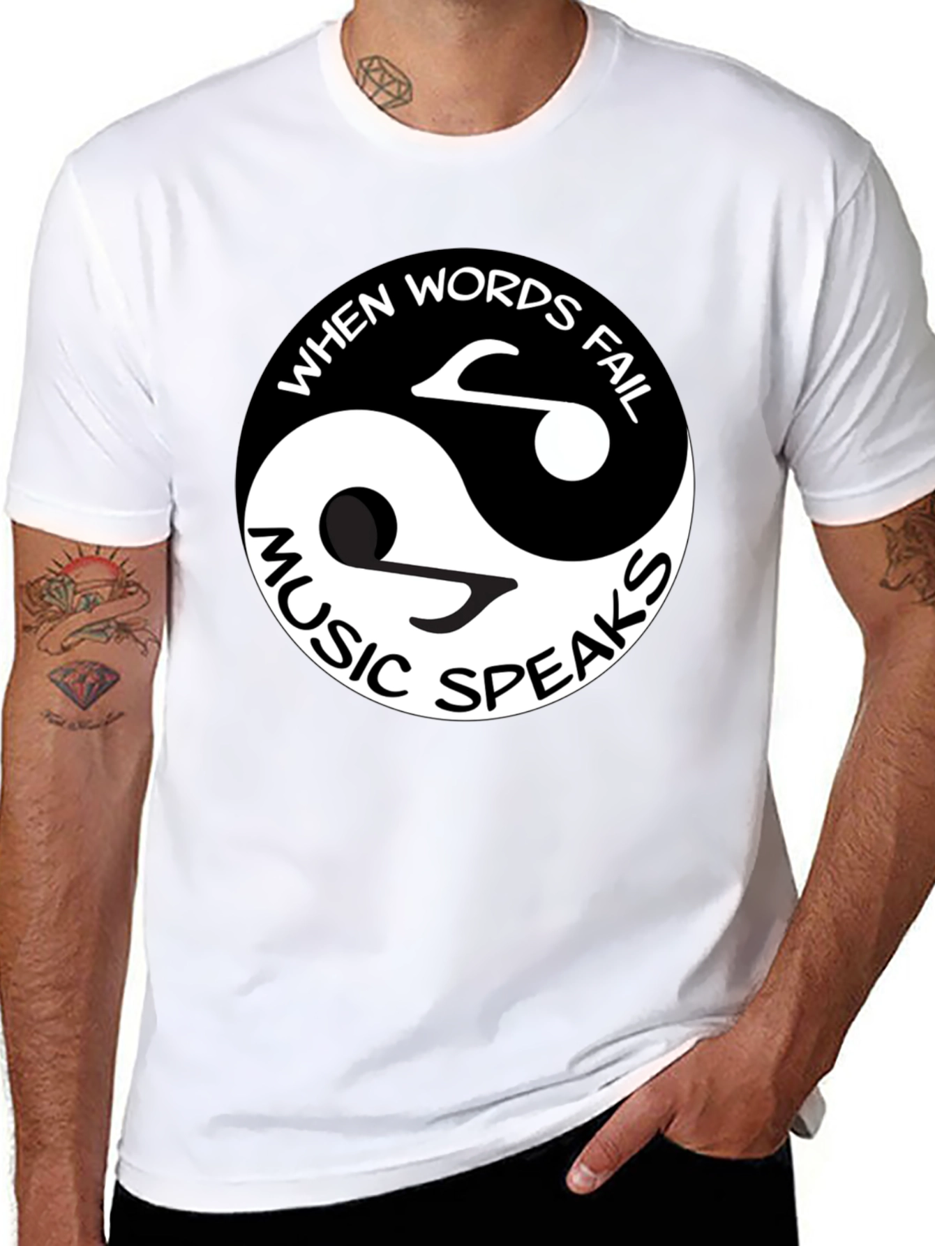 Black Yin Yang Music Speaks Graphic Tee - Black Cotton view 8