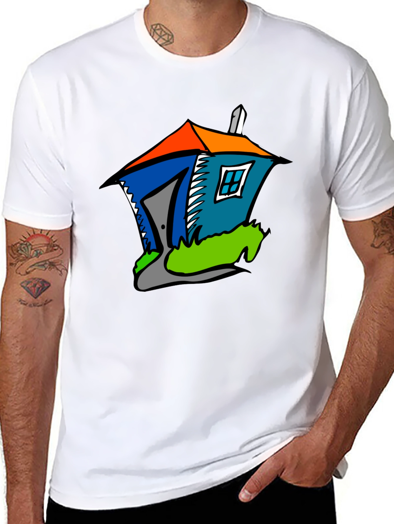 Black Cartoon House Graphic T-Shirt - Quirky Fun Style view 8