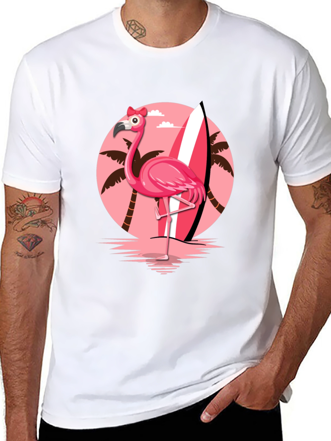 Black Flamingo Surf T-Shirt - Tropical Summer Tee view 8