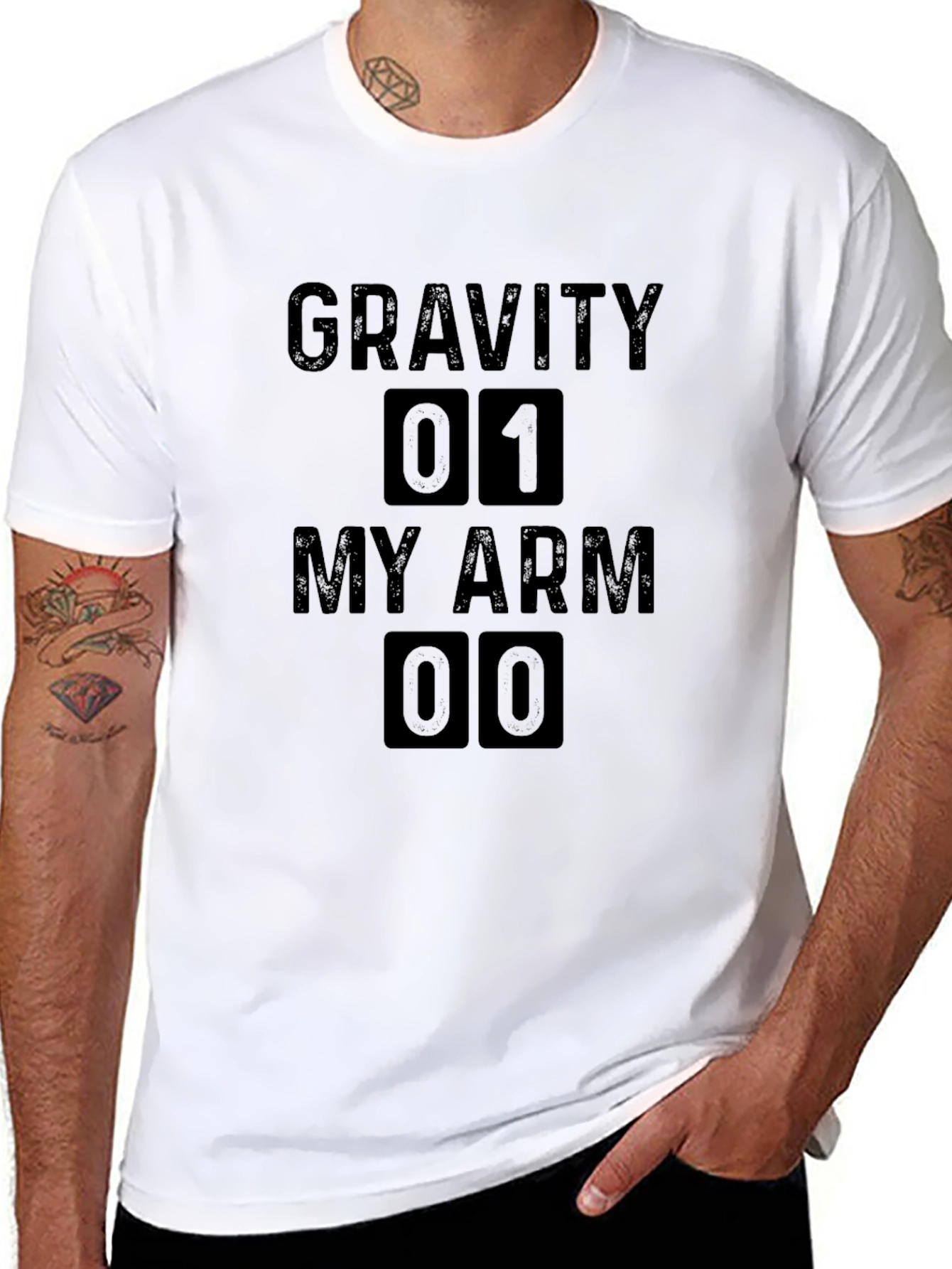 Black Gravity 01 My Arm 00 Men's Black T-Shirt view 8