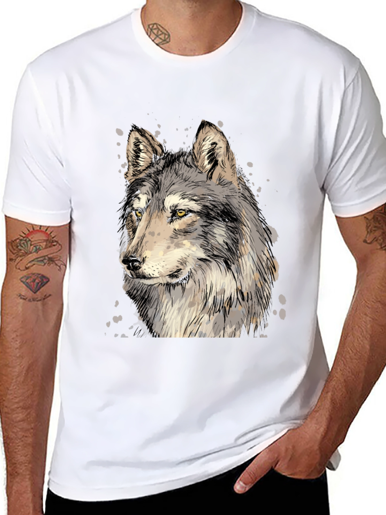 Black Wolf Graphic Print Black T-Shirt view 8
