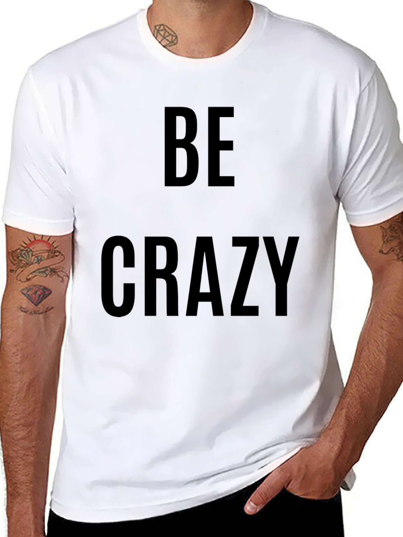Black Be Crazy Graphic Tee - Trendy Crew Neck T-Shirt view 8