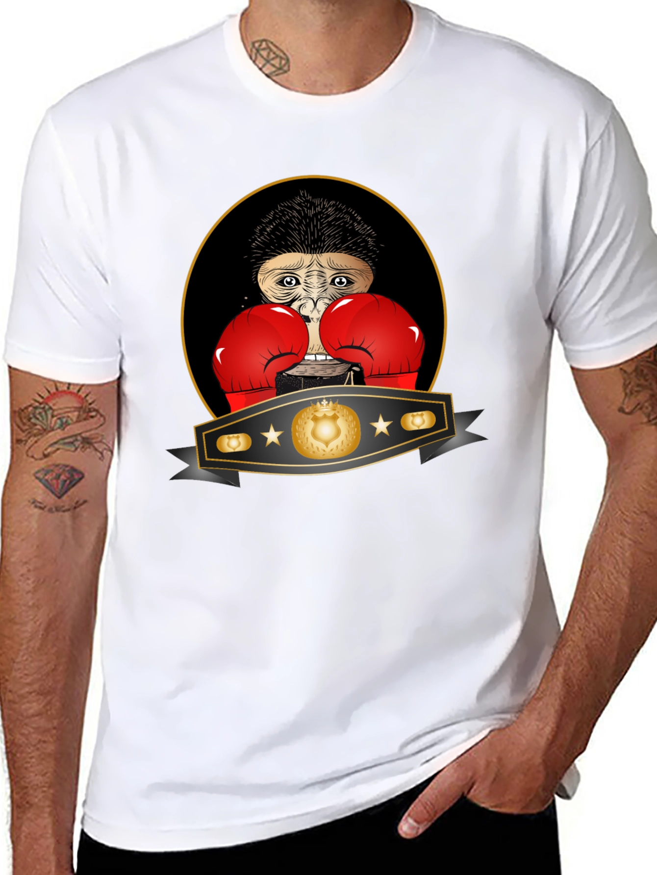 Black Boxing Monkey T-Shirt: Champion Style, Funny Graphic Tee view 8
