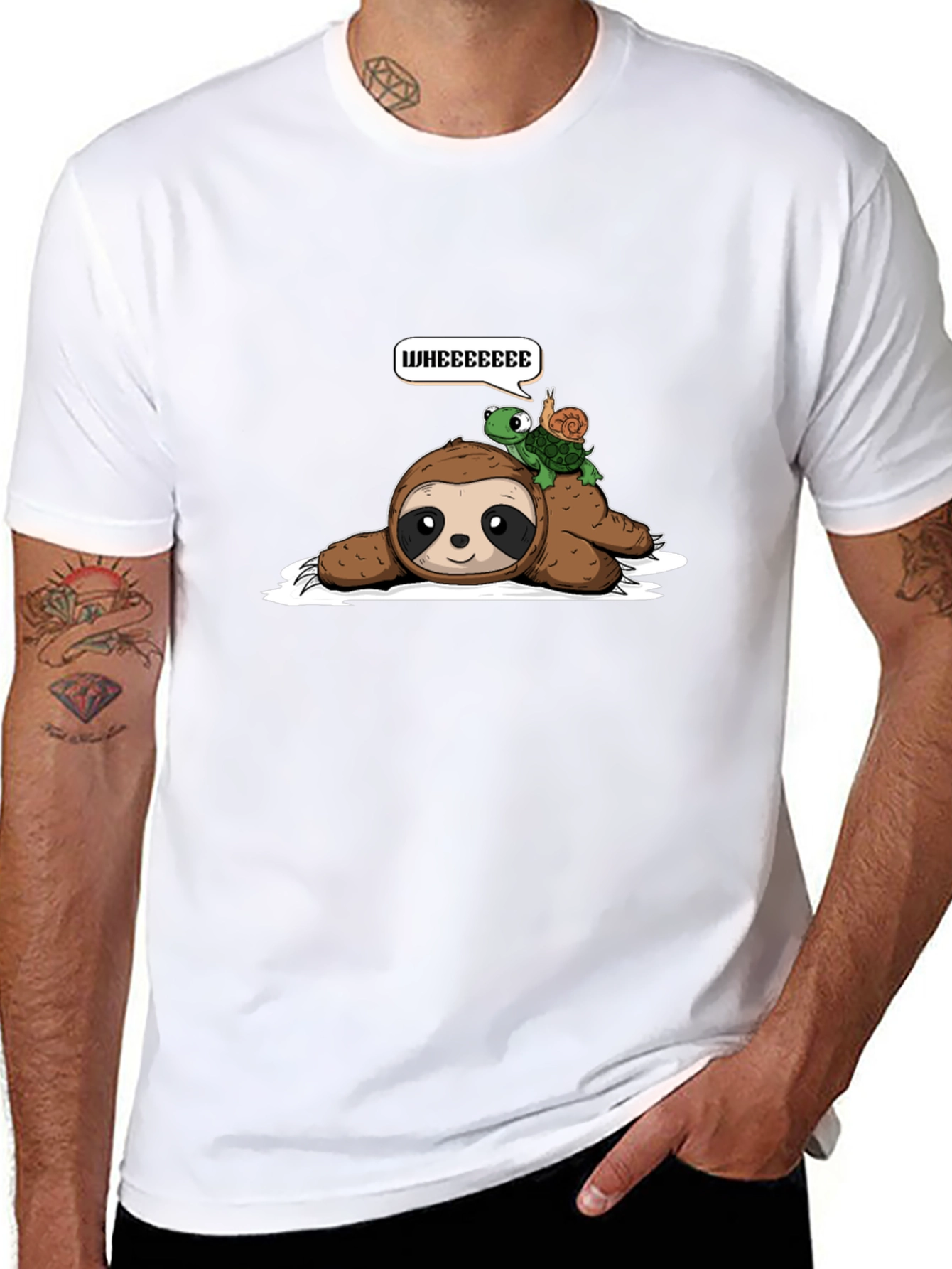 Black Sloth, Turtle, Snail 'Wheee' Graphic T-Shirt view 8