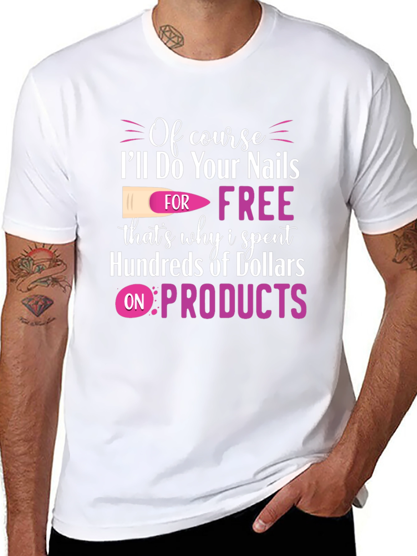Black Funny Nail Technician T-Shirt - Free Nails view 8