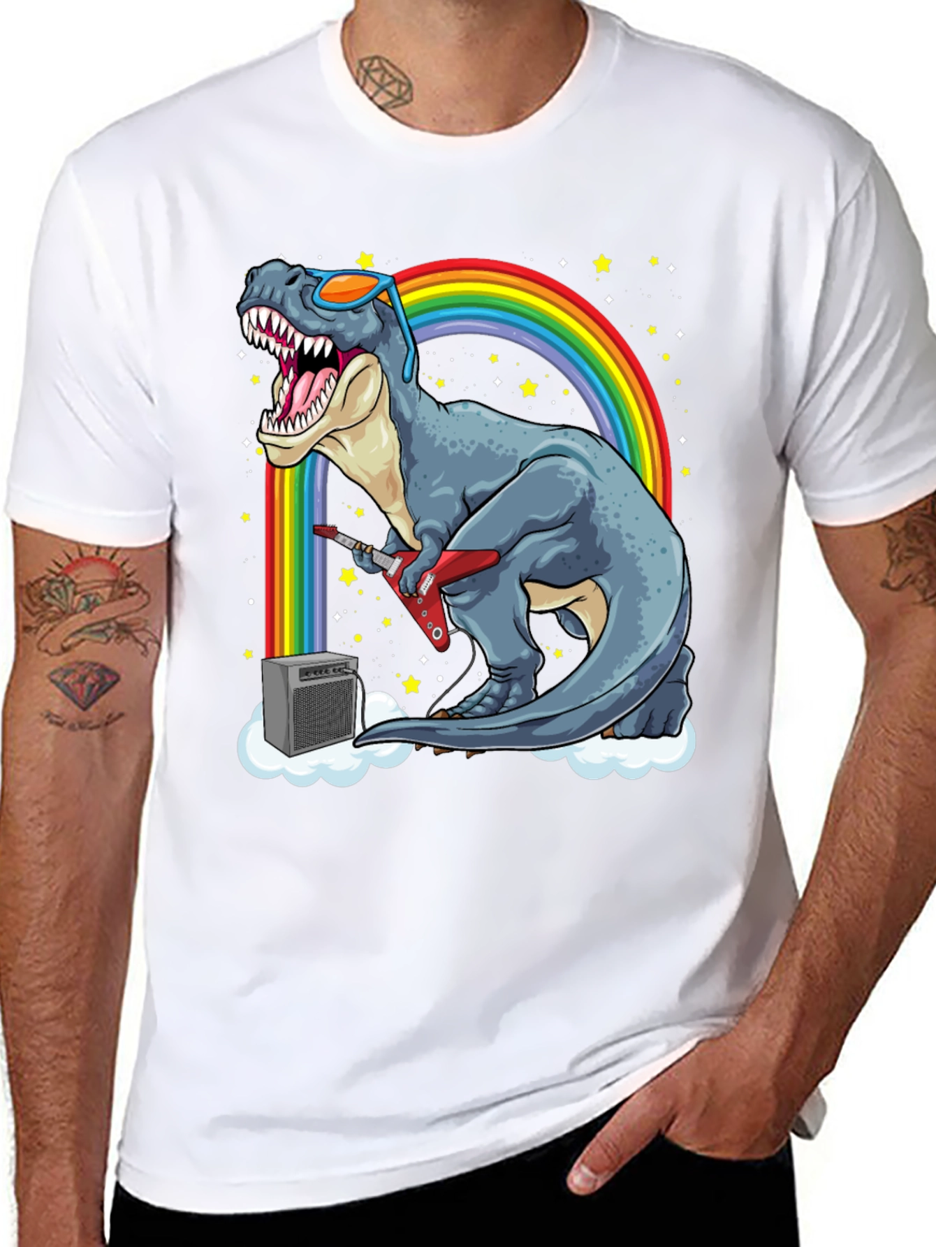 Black Dino Guitarist T-Shirt - Rock 'n' Roll Dinosaur! view 8