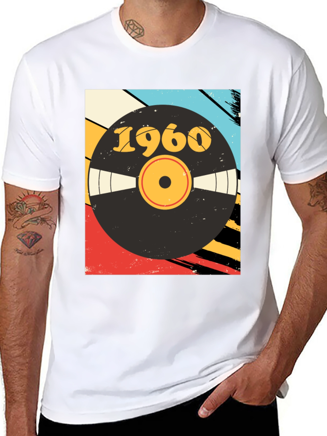 Black Retro 1960 Vinyl Record Graphic T-Shirt view 8