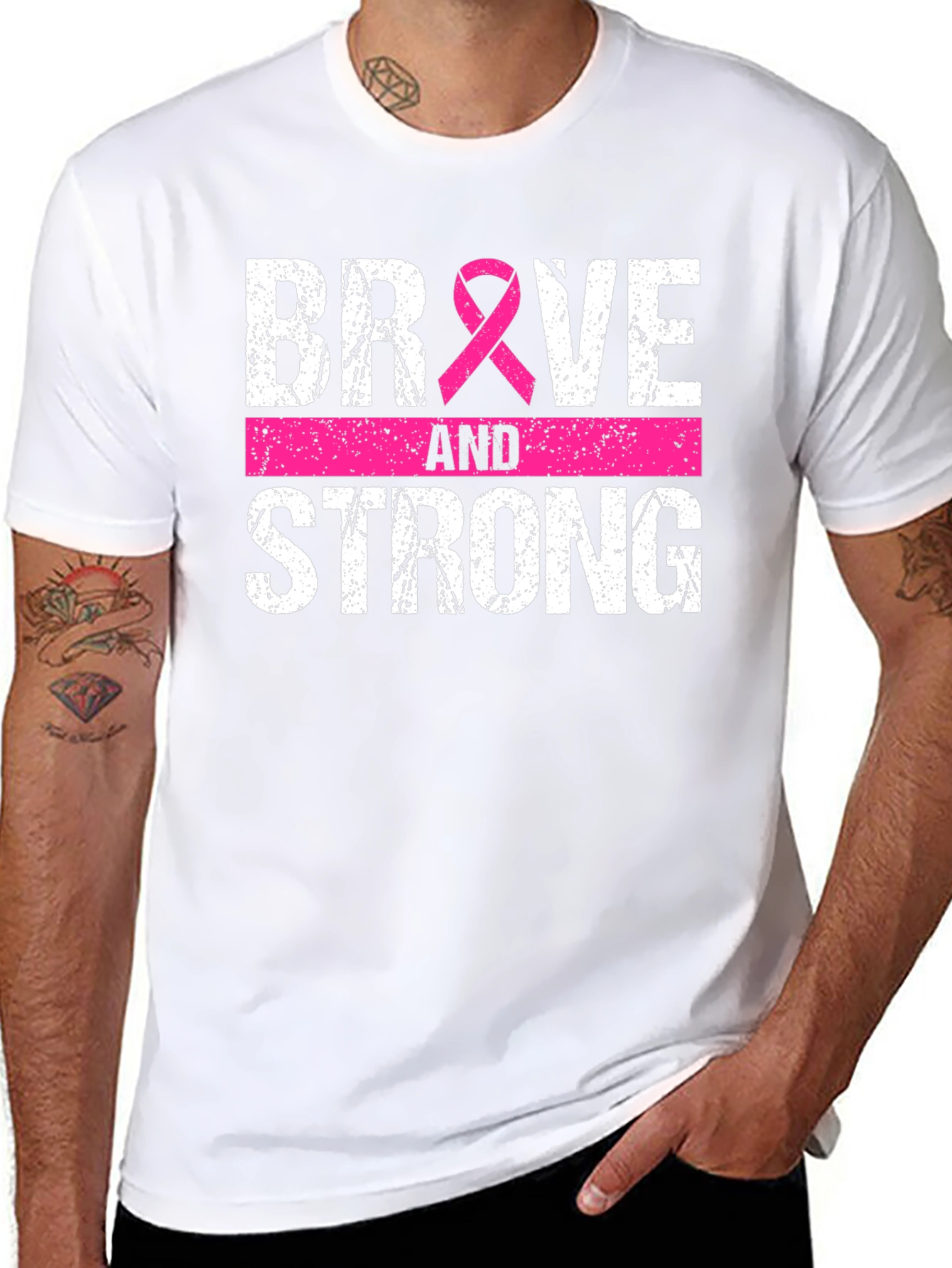 Black Brave and Strong Breast Cancer Awareness Tee view 8