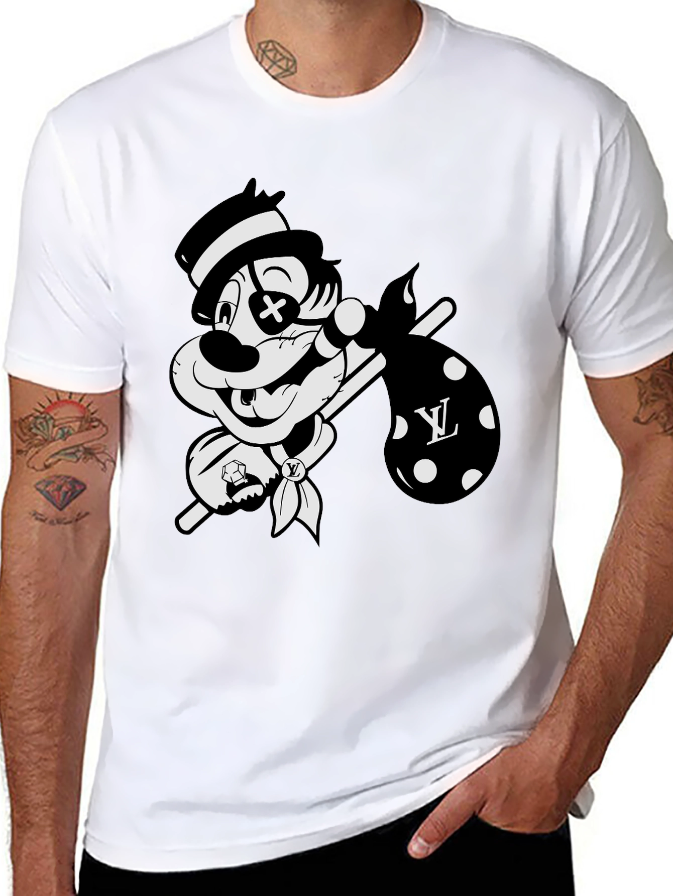 Black Cartoon Hobo Graphic Black T-Shirt view 8
