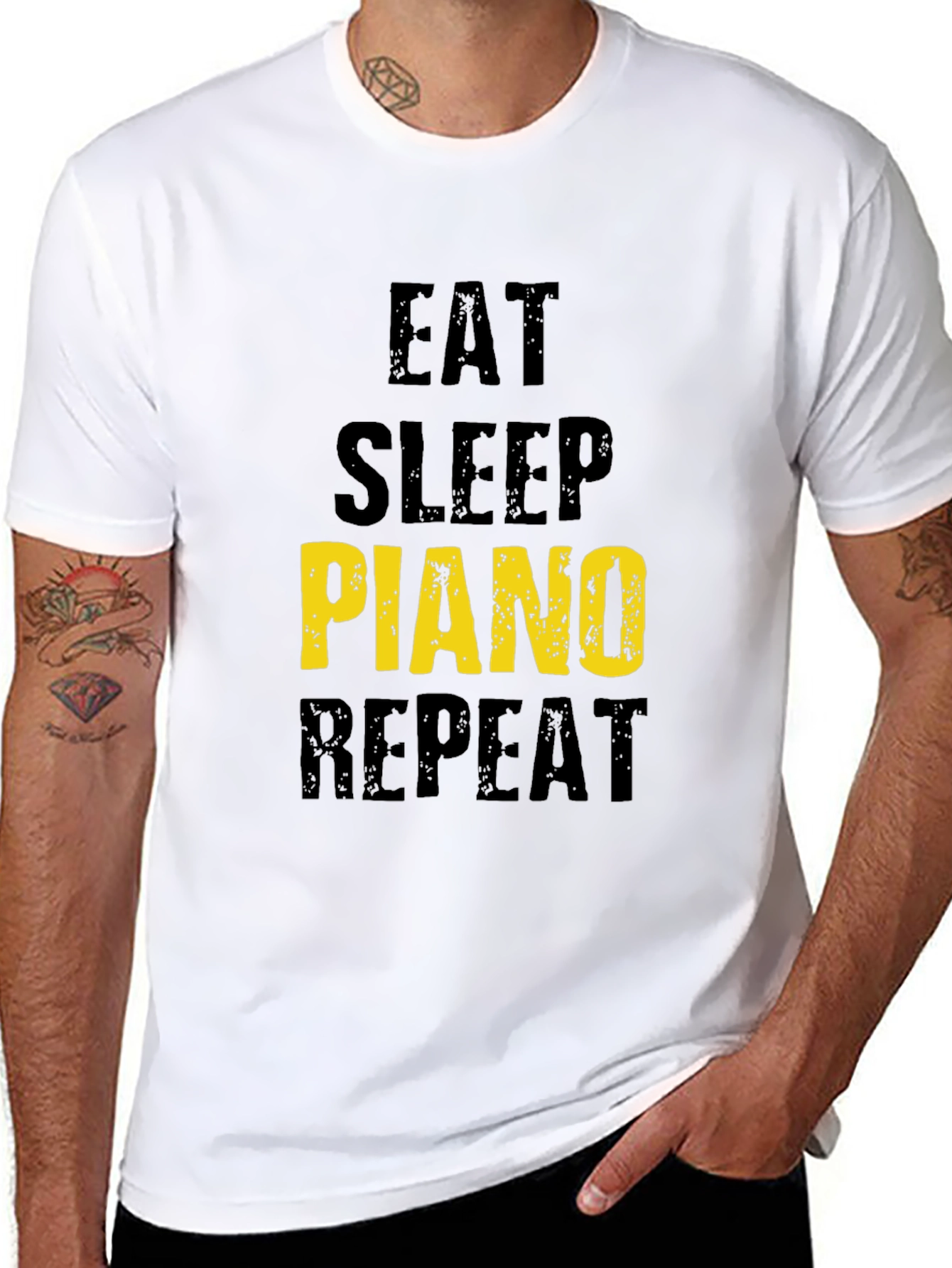 Black Eat Sleep Piano Repeat Black T-Shirt view 8