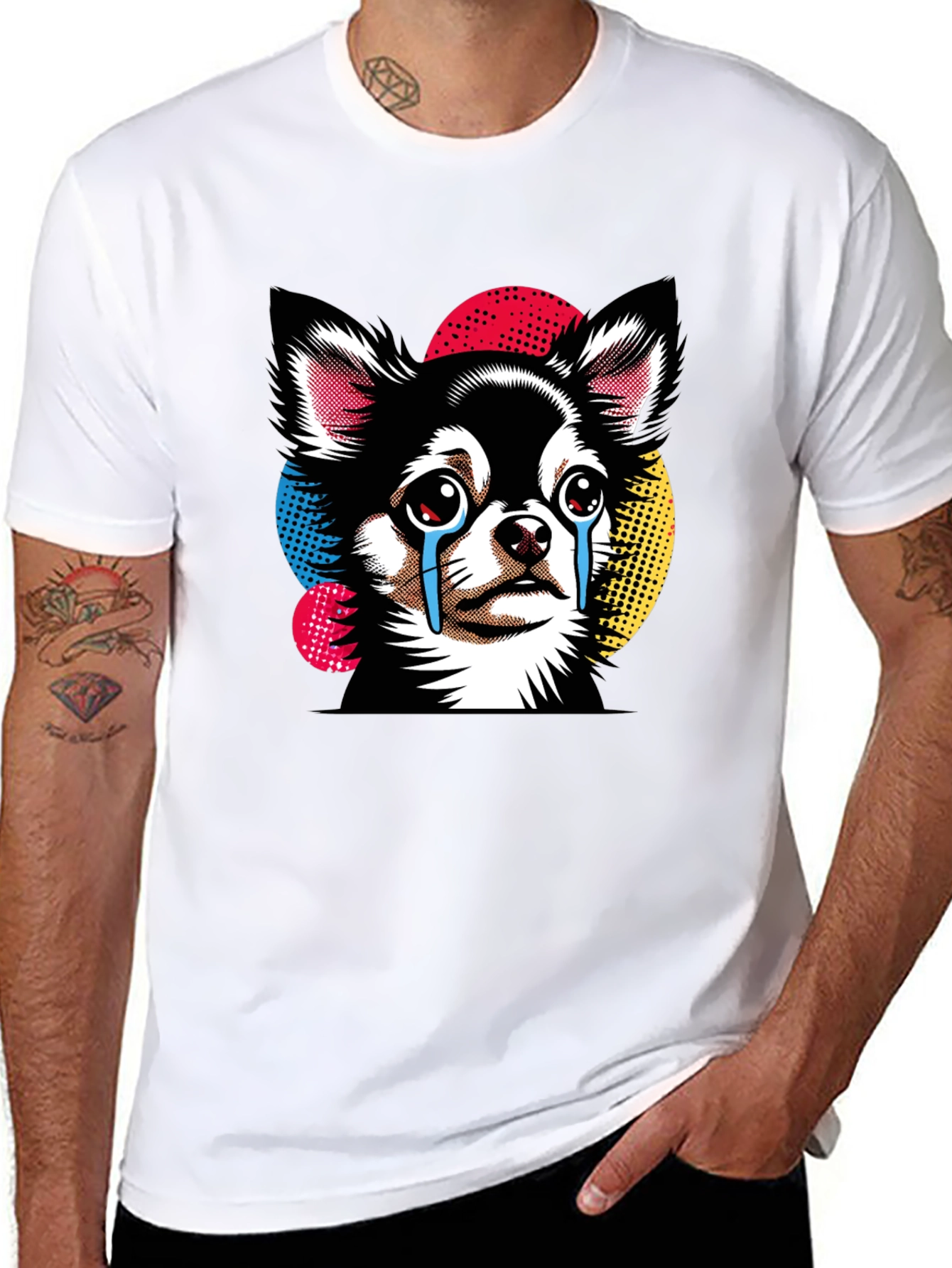 Black Crying Chihuahua Graphic Tee - Black Cotton T-Shirt view 8