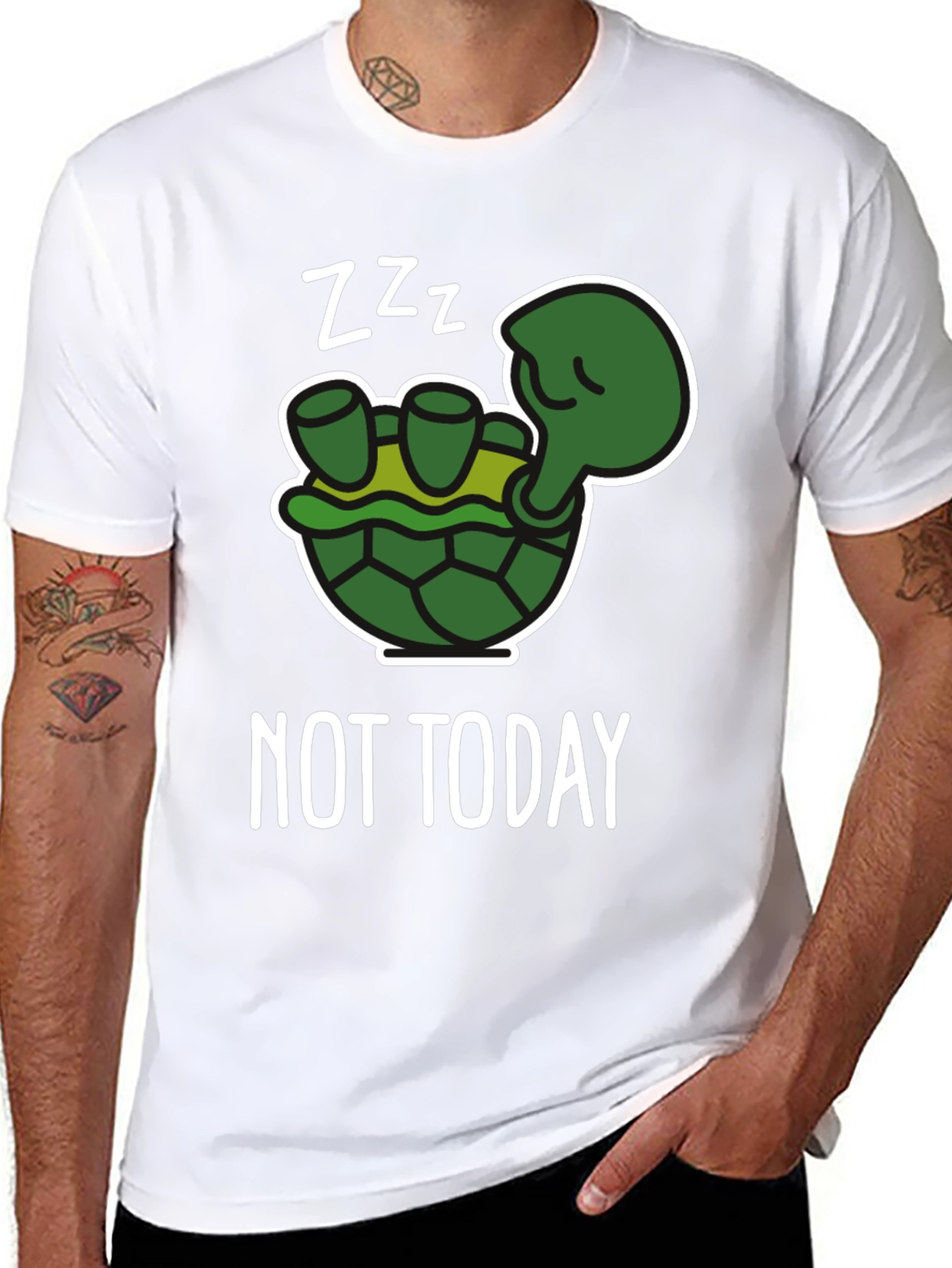 Black Funny Turtle "Not Today" Graphic T-Shirt view 8