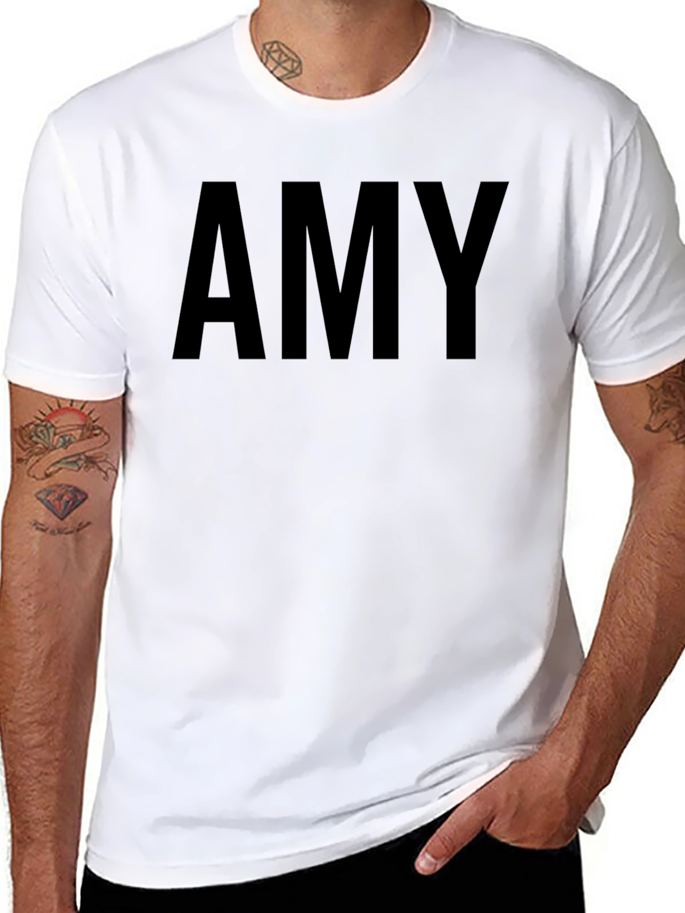 Black Personalized "Amy" Black Crew Neck T-Shirt view 8