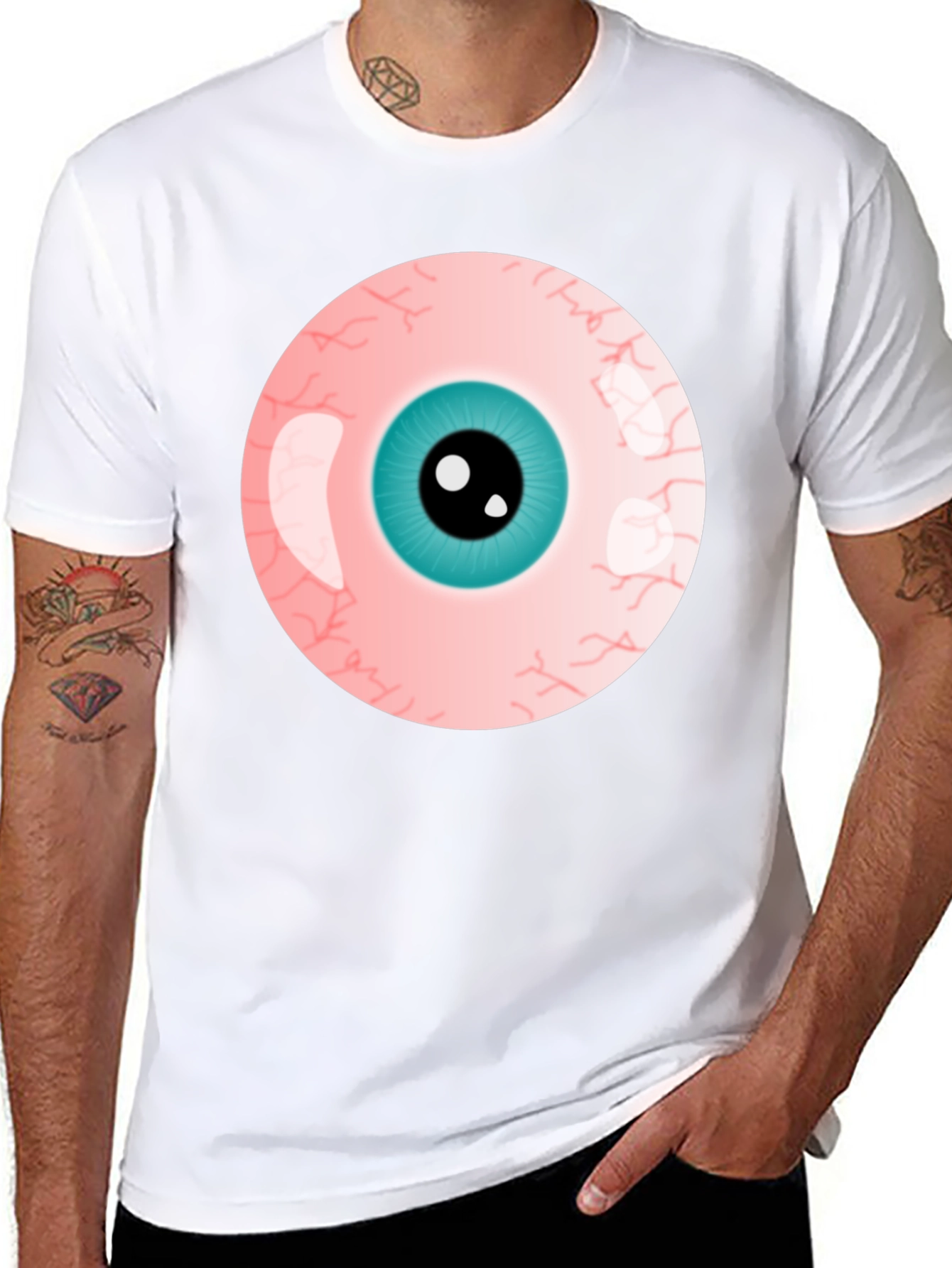 Black Eye-Catching Graphic Tee - Bold Eyeball Design view 8